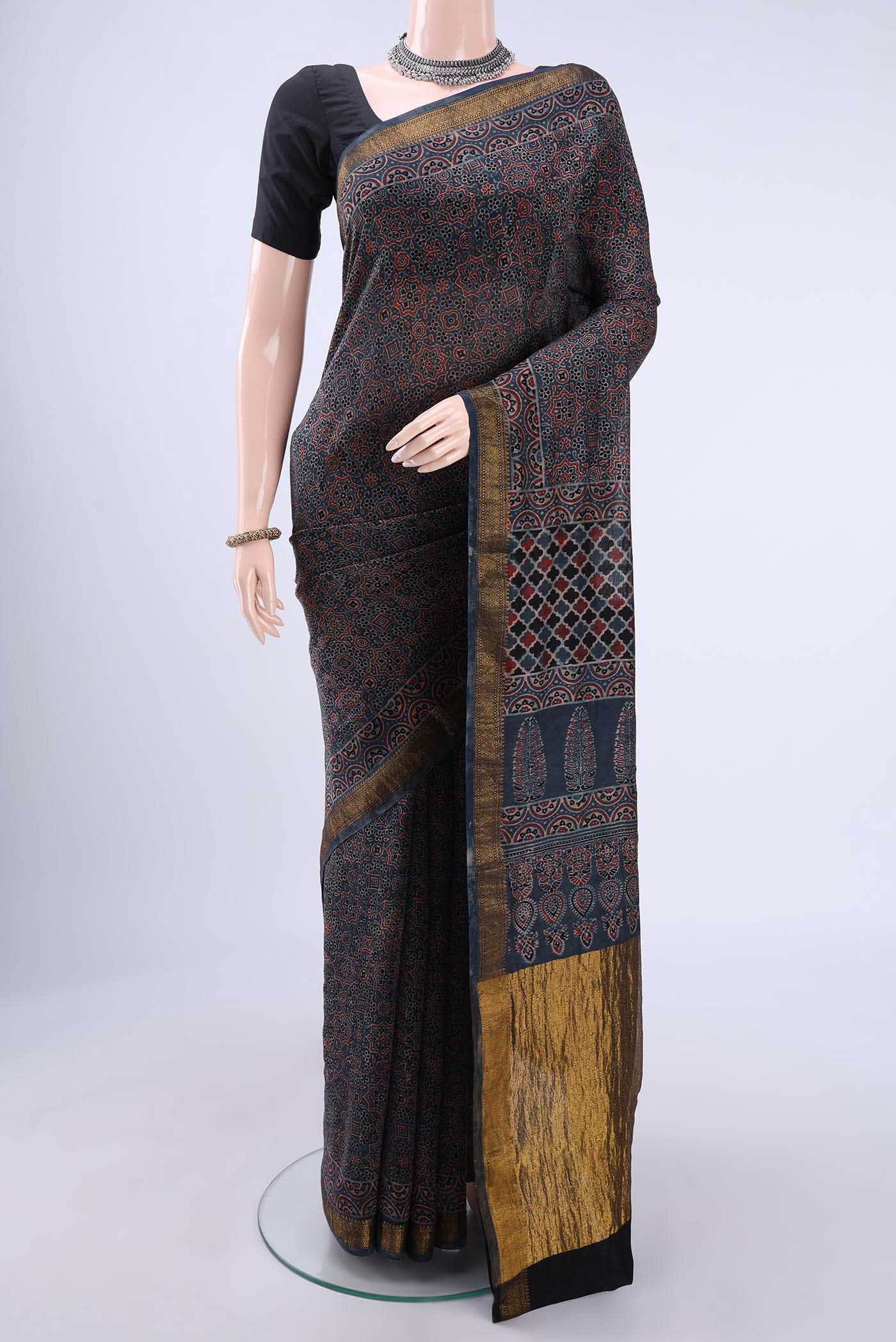 Coffee Brown Chanderi Silk Cotton Saree