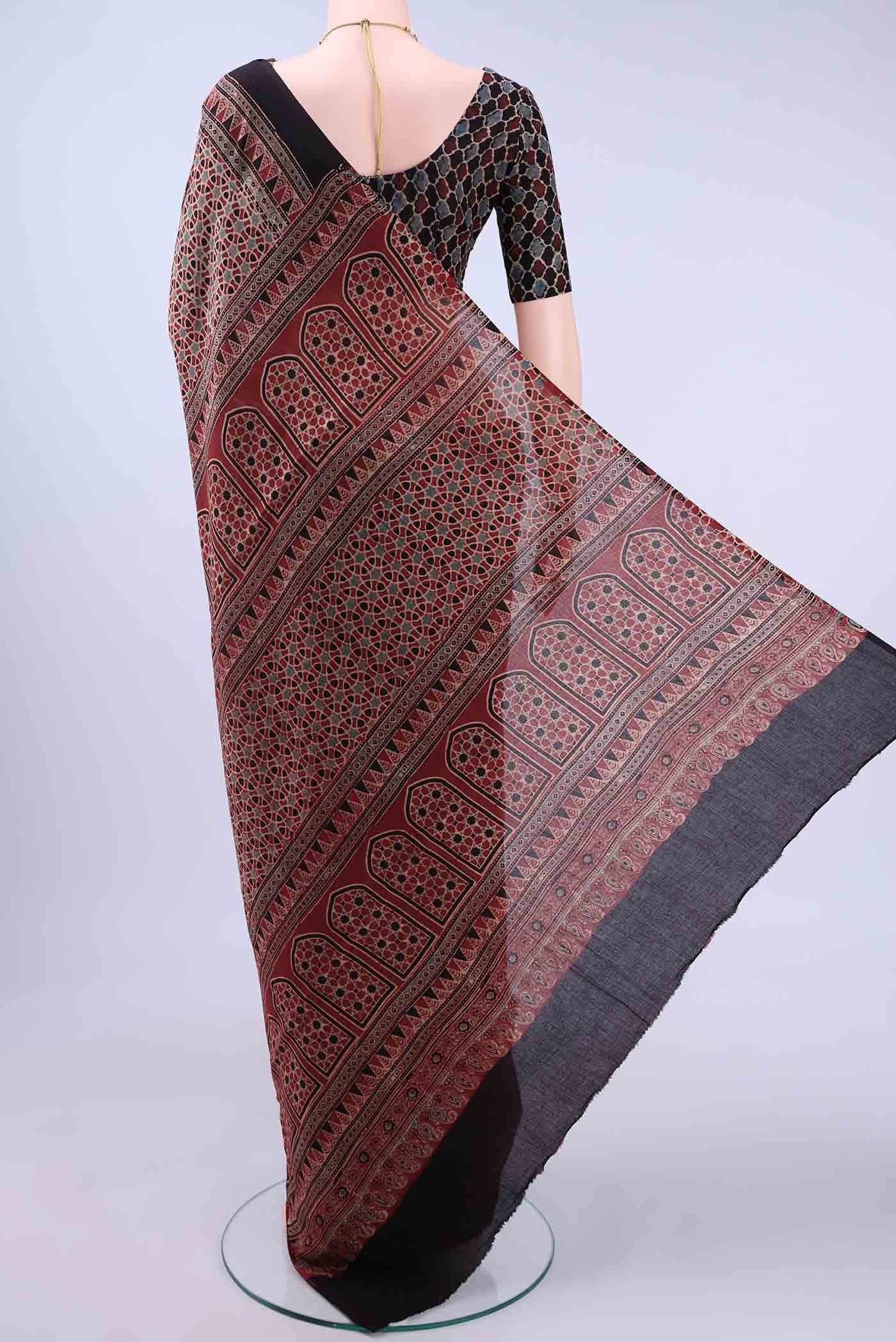 Maroon Printed Cotton Saree