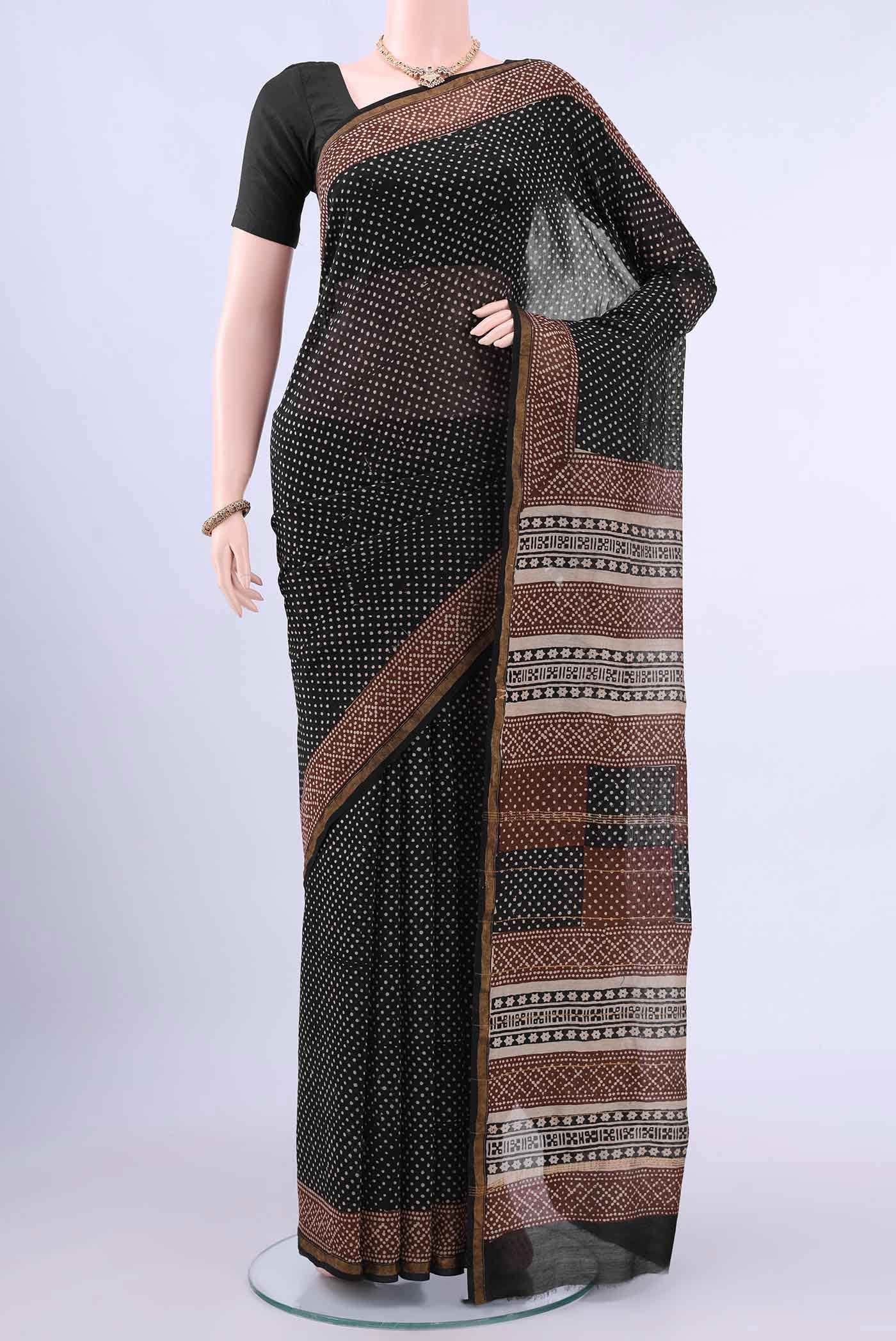 Black Chanderi Silk Cotton Saree