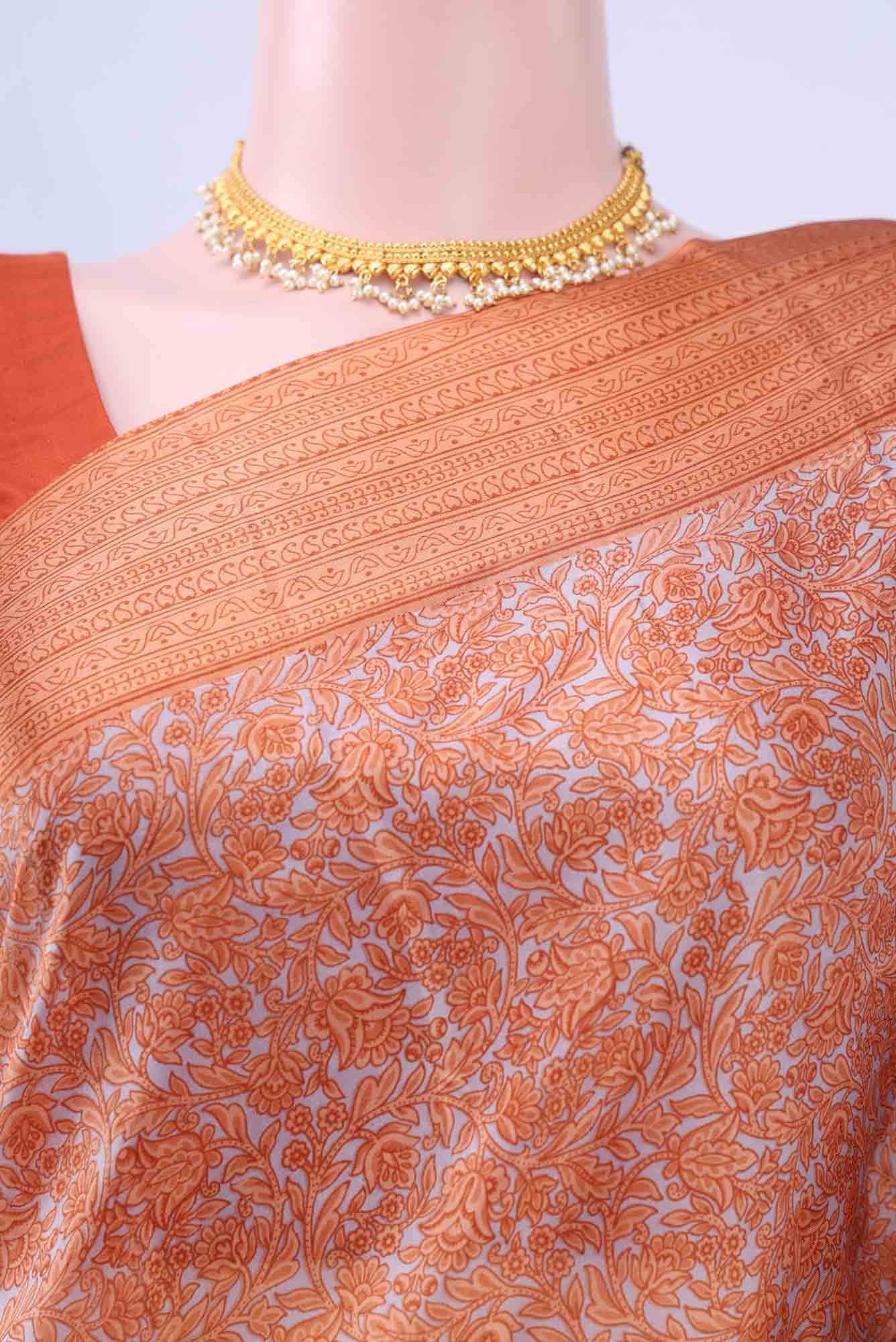 Davys Grey Printed Silk Saree
