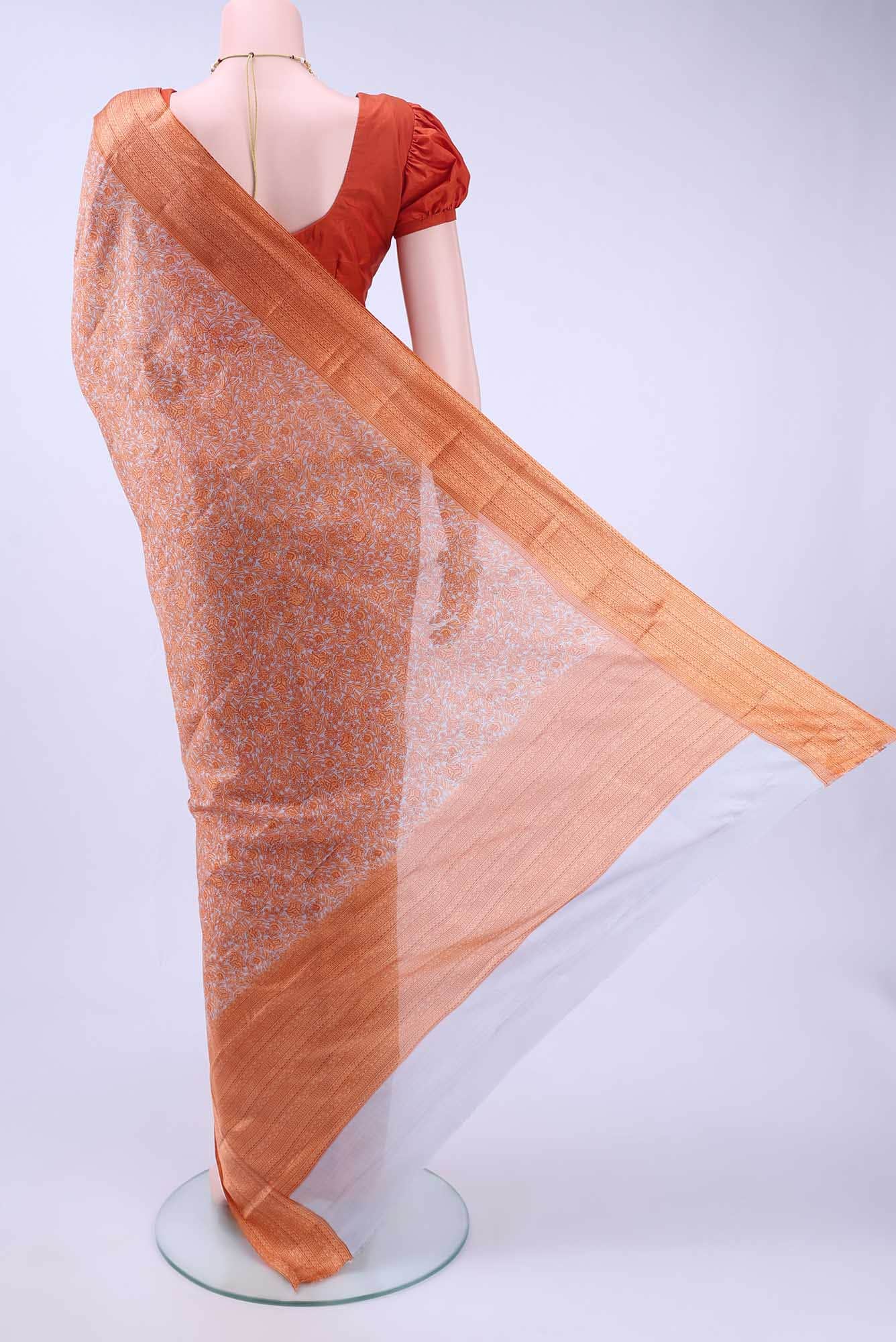 Davys Grey Printed Silk Saree