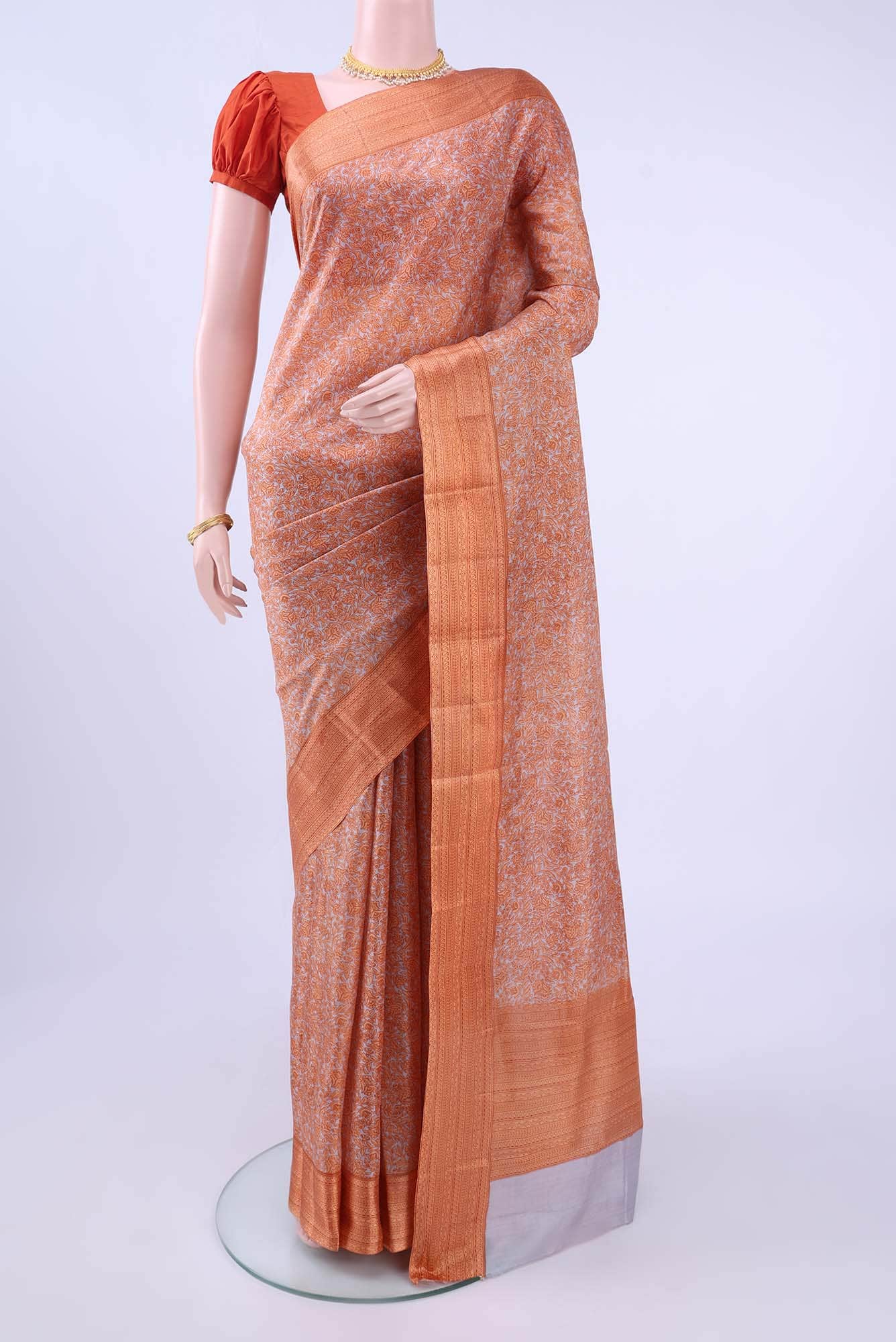 Davys Grey Printed Silk Saree
