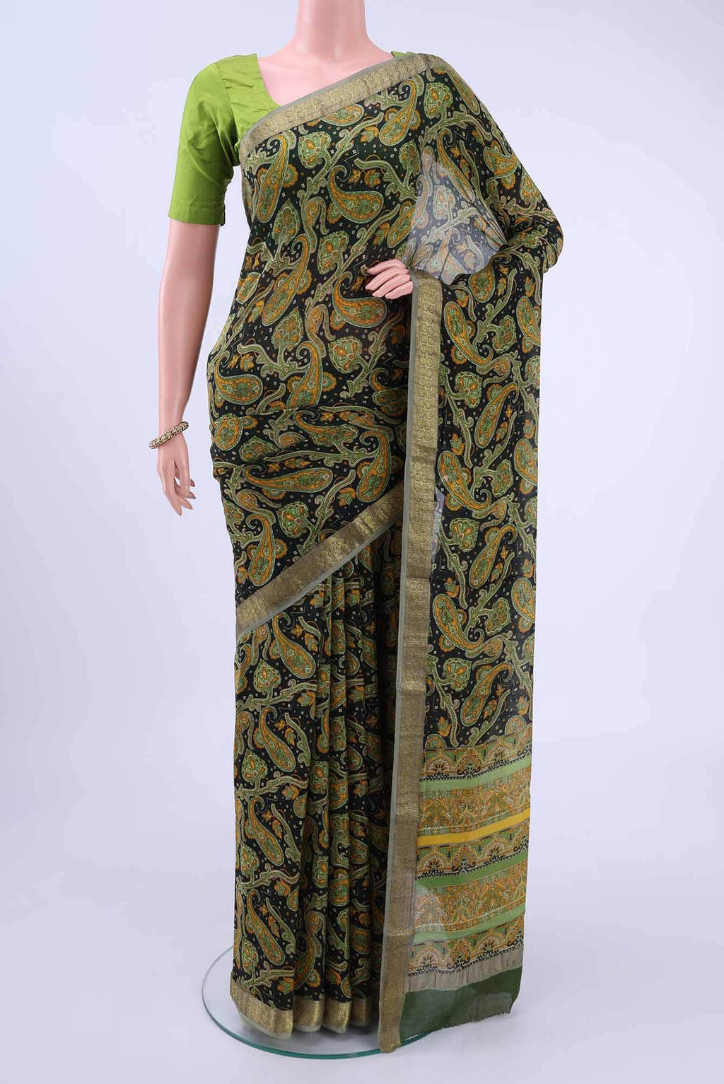 Black Printed Silk Saree