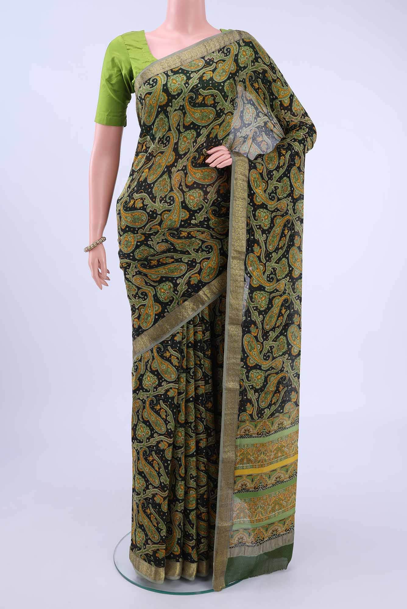 Black Printed Silk Saree