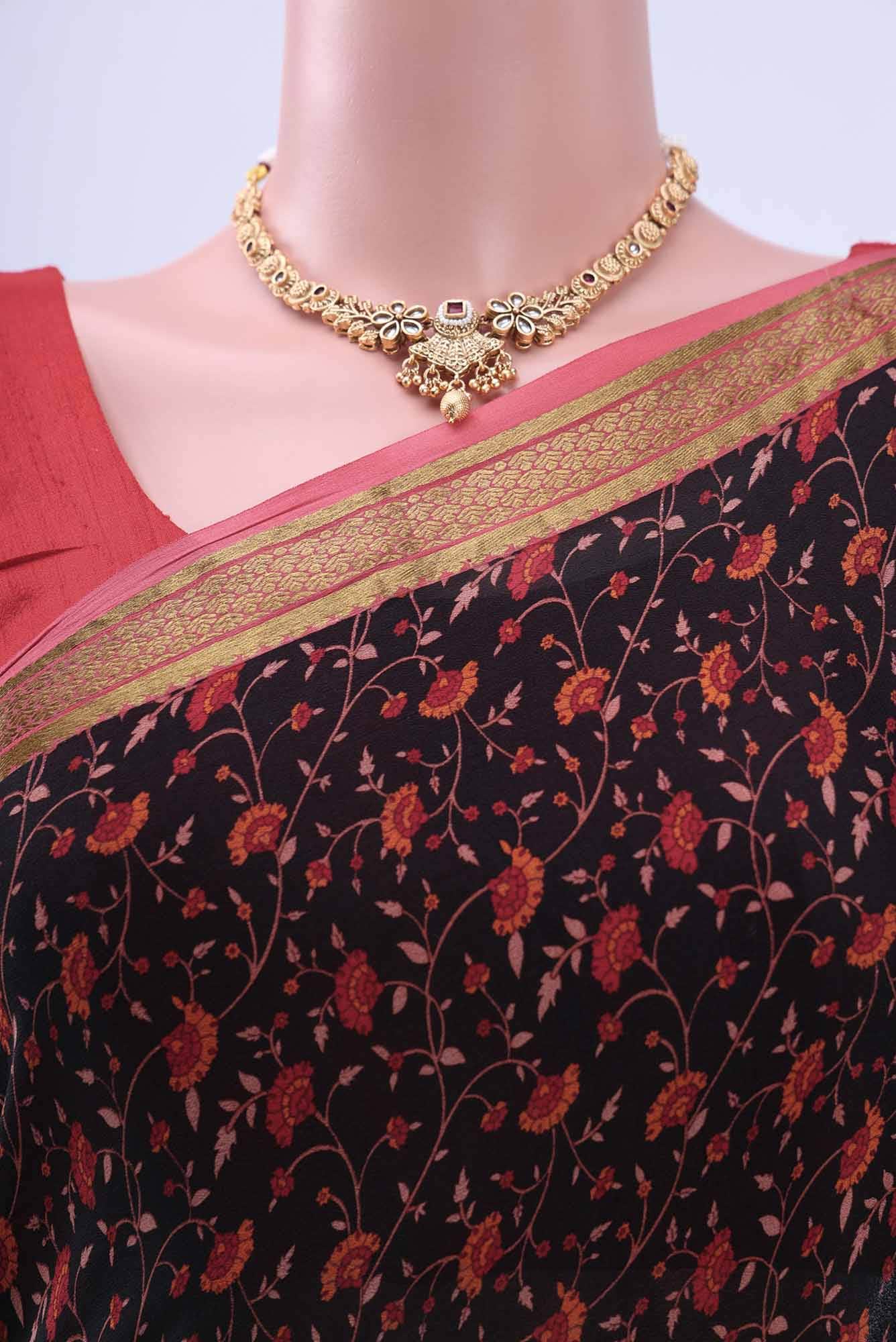 Black Printed Silk Saree