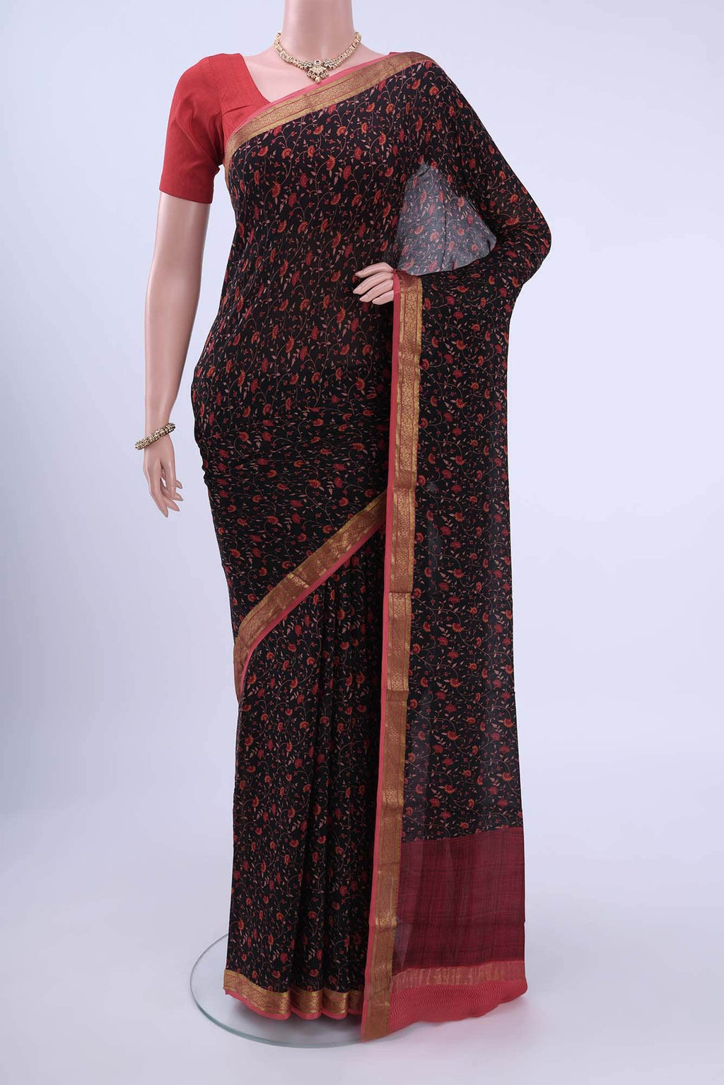 Black Printed Silk Saree