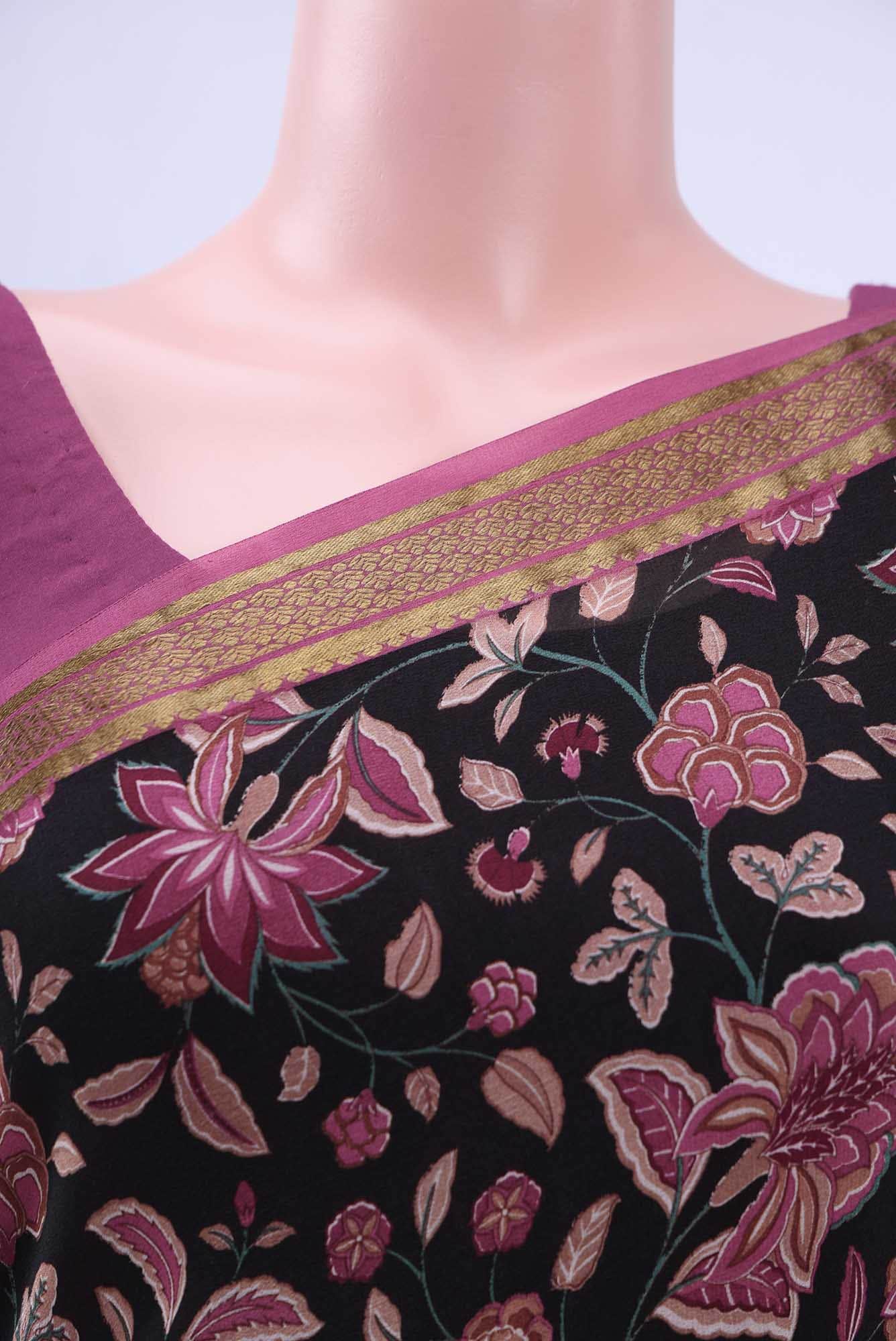 Black Printed Silk Saree