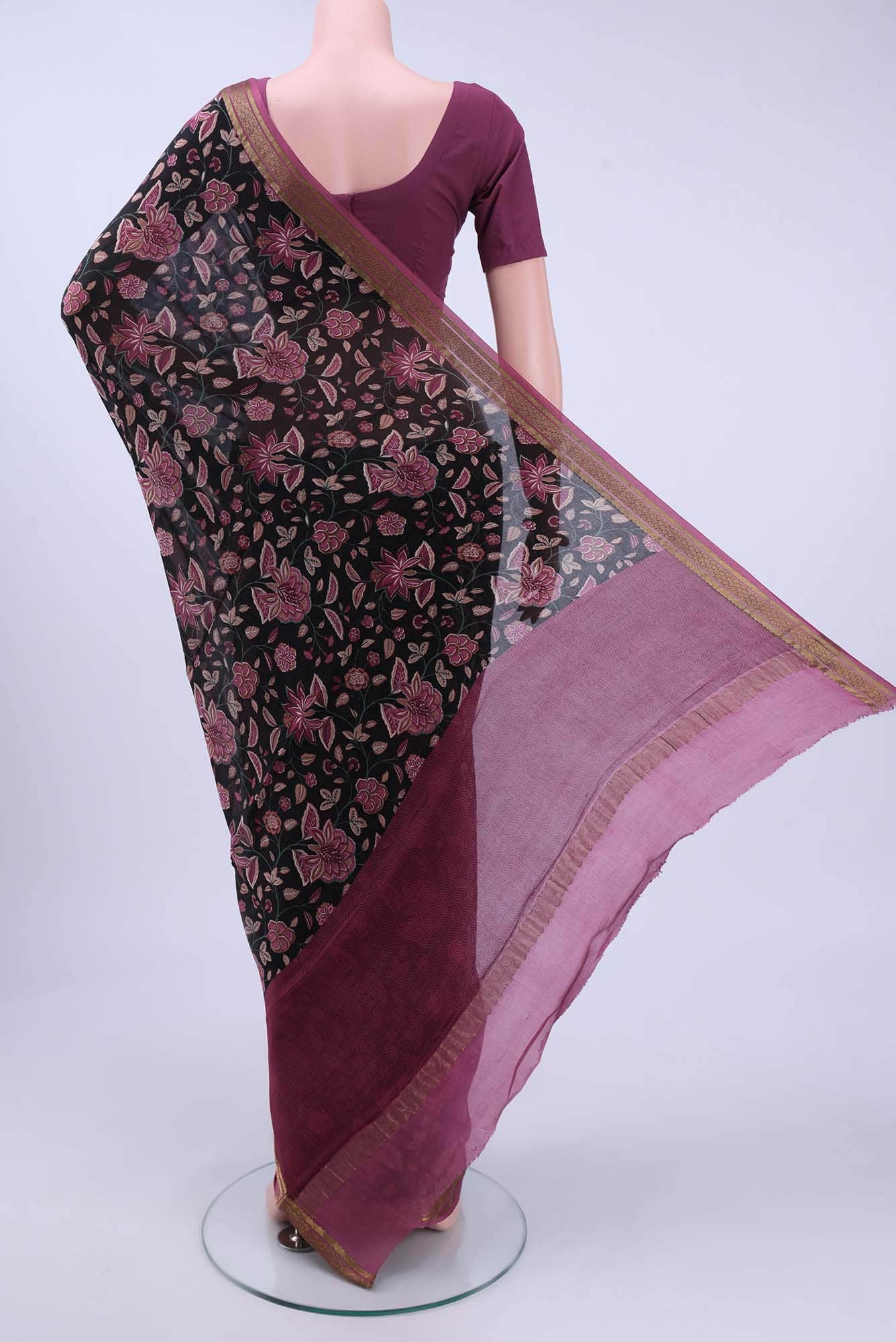 Black Printed Silk Saree