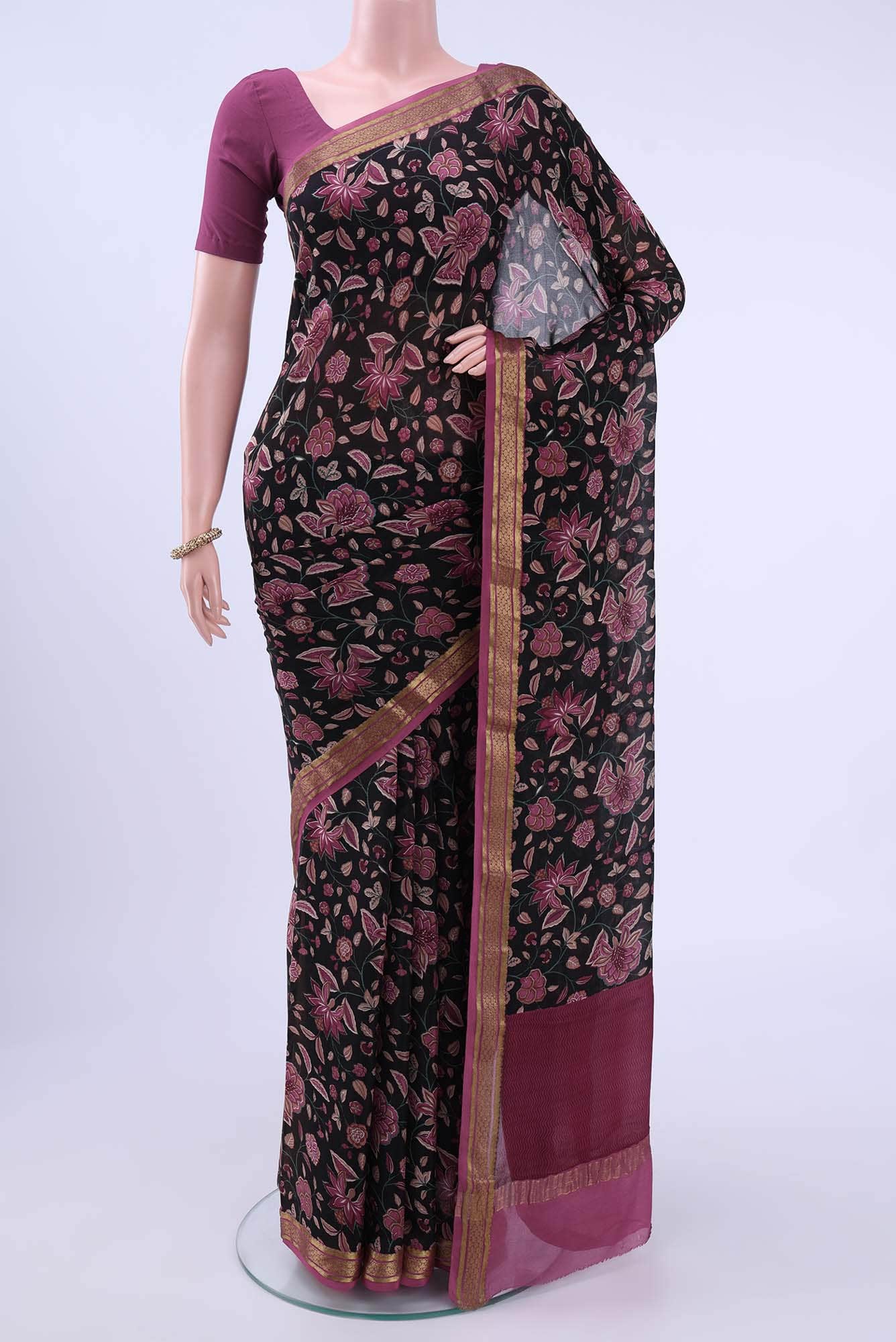 Black Printed Silk Saree