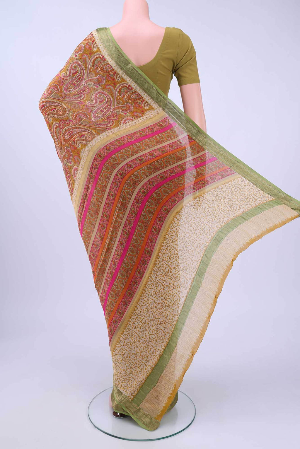 Brick Orange Printed Silk Saree