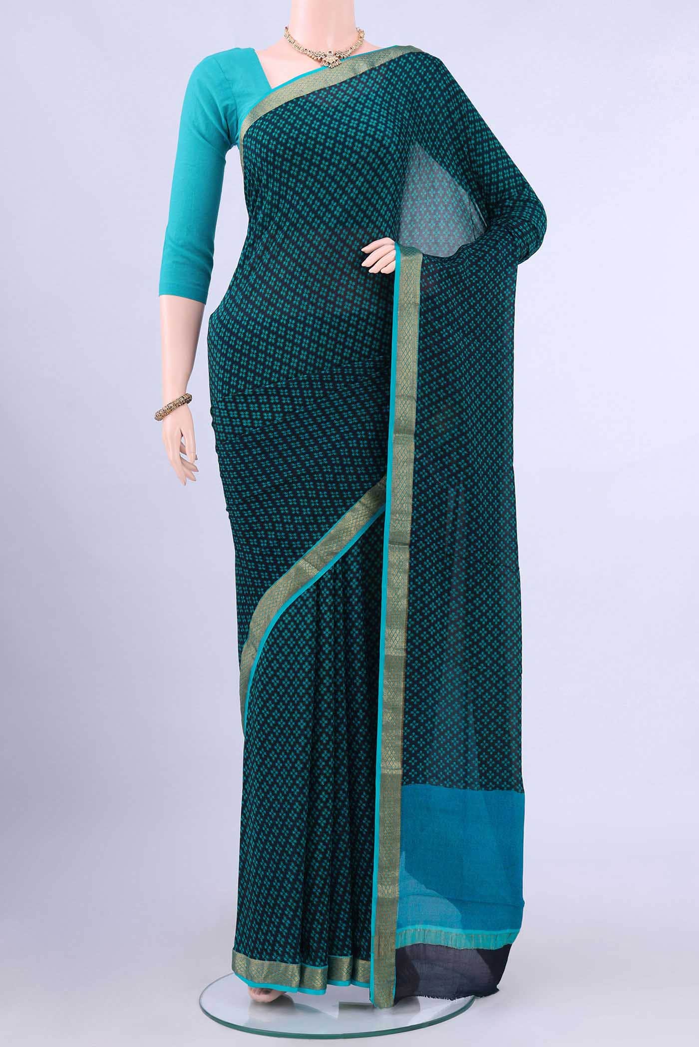 Black Mysore Crepe Saree