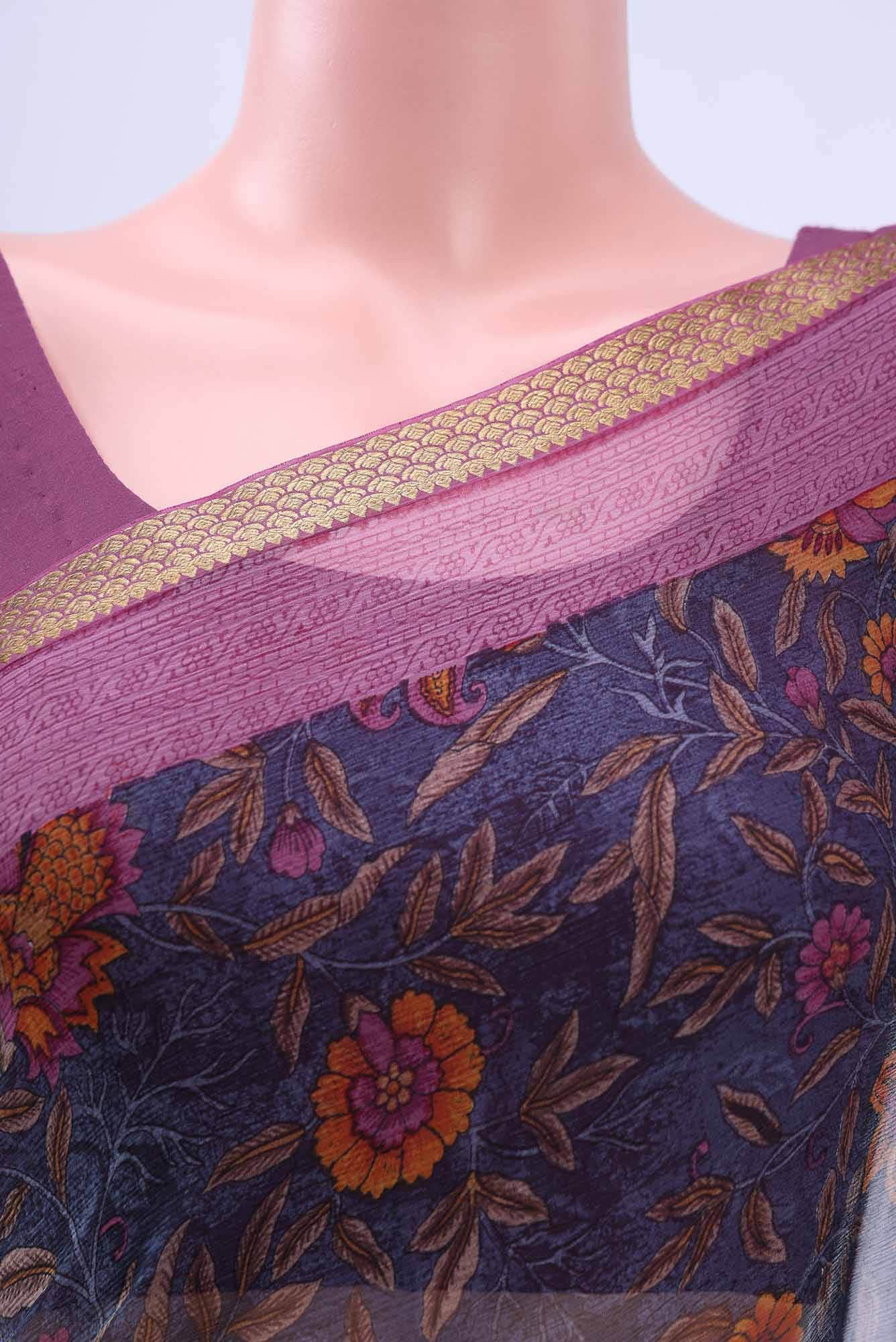 Navy Blue Mysore Chiffon Saree