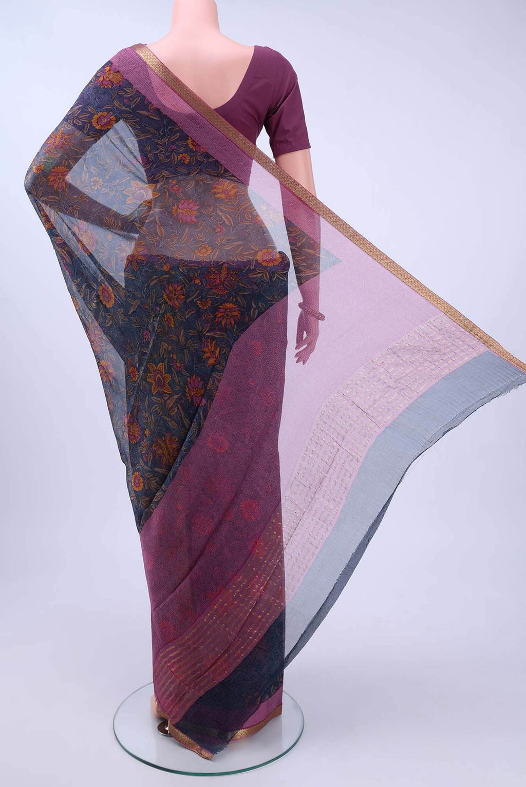 Navy Blue Mysore Chiffon Saree