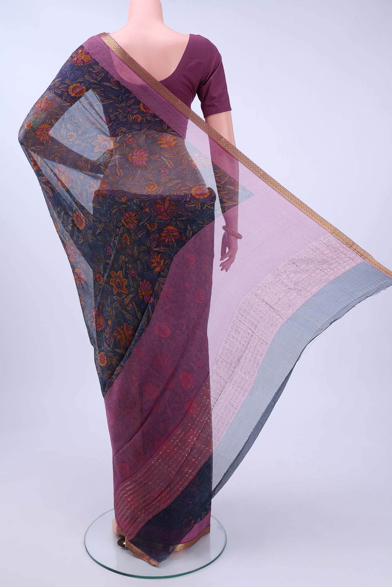 Navy Blue Mysore Chiffon Saree