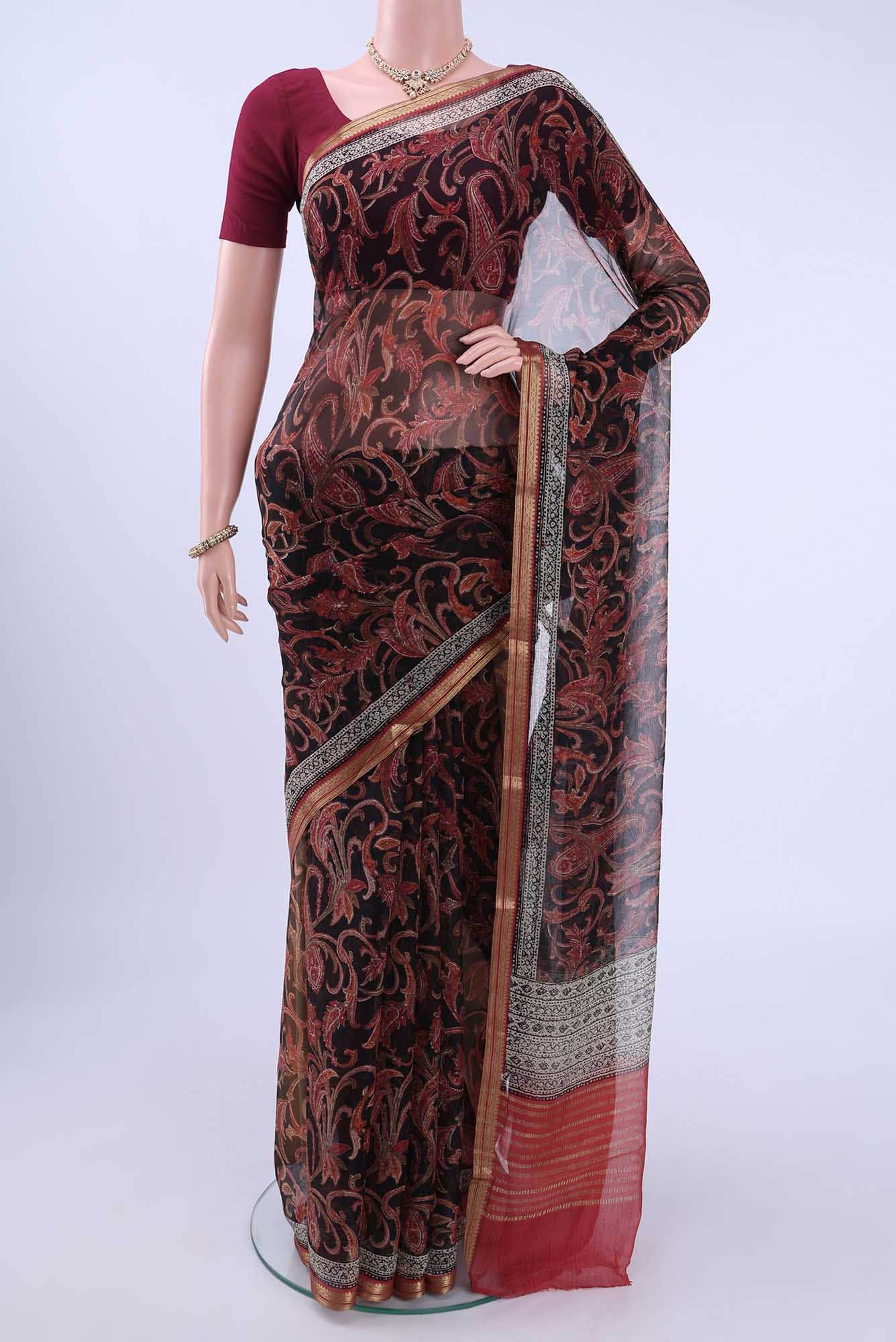 Black Mysore Chiffon Saree