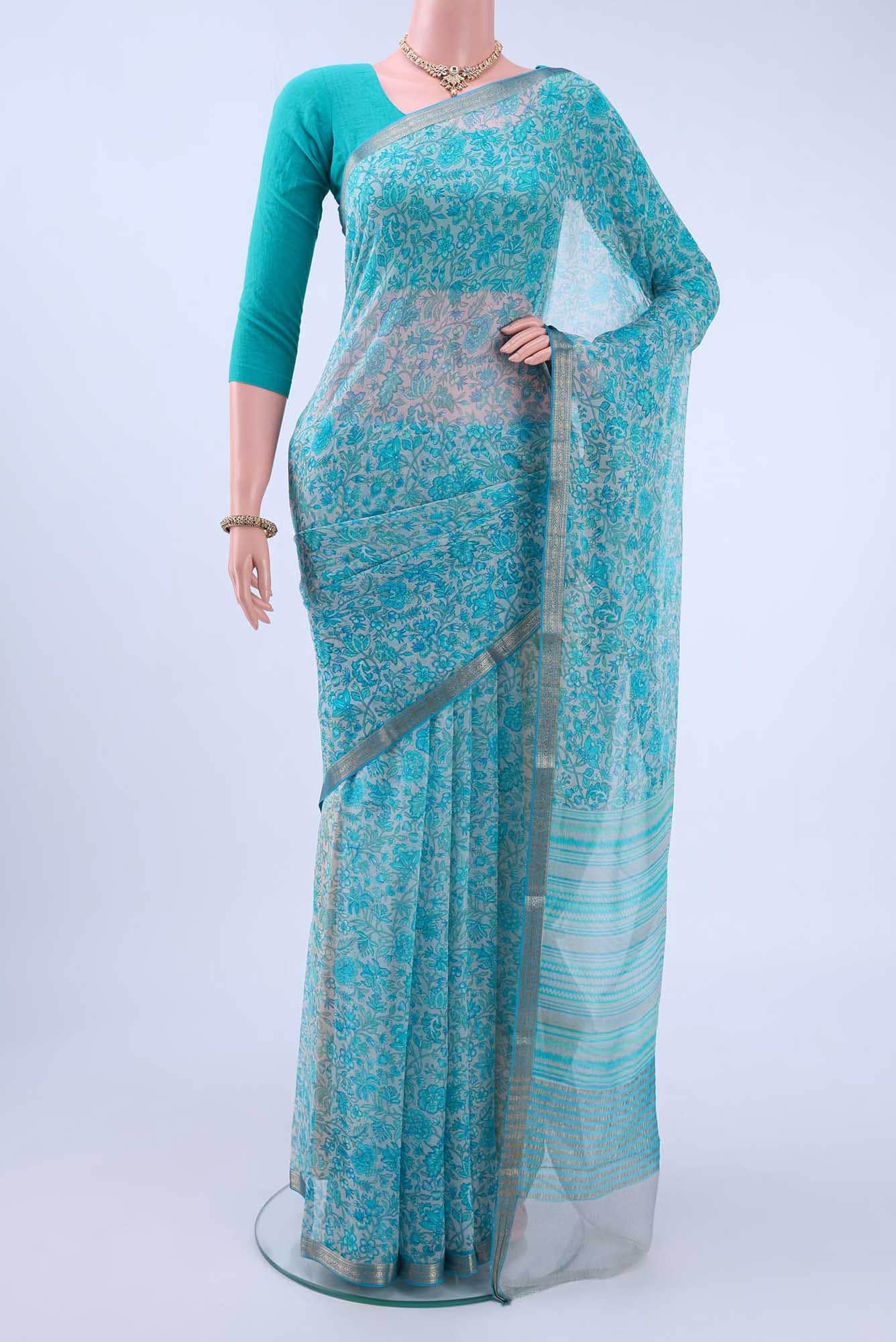 Off White Mysore Chiffon Saree