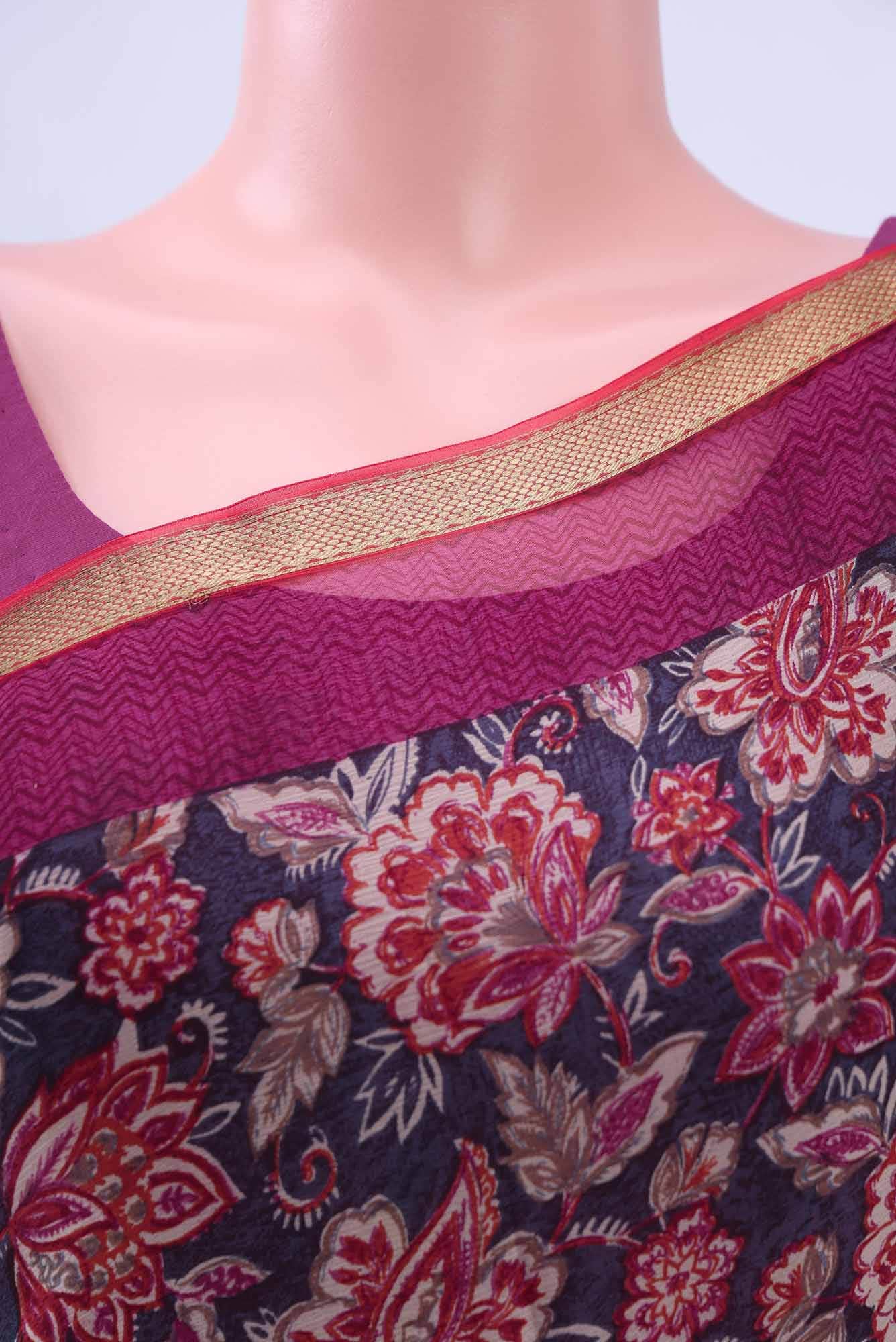 Navy Blue Mysore Chiffon Saree