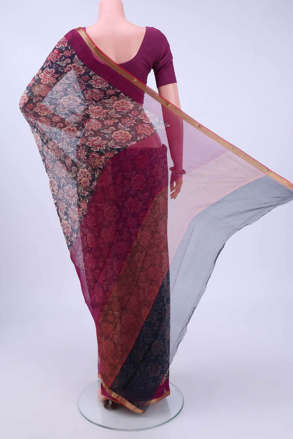 Navy Blue Mysore Chiffon Saree