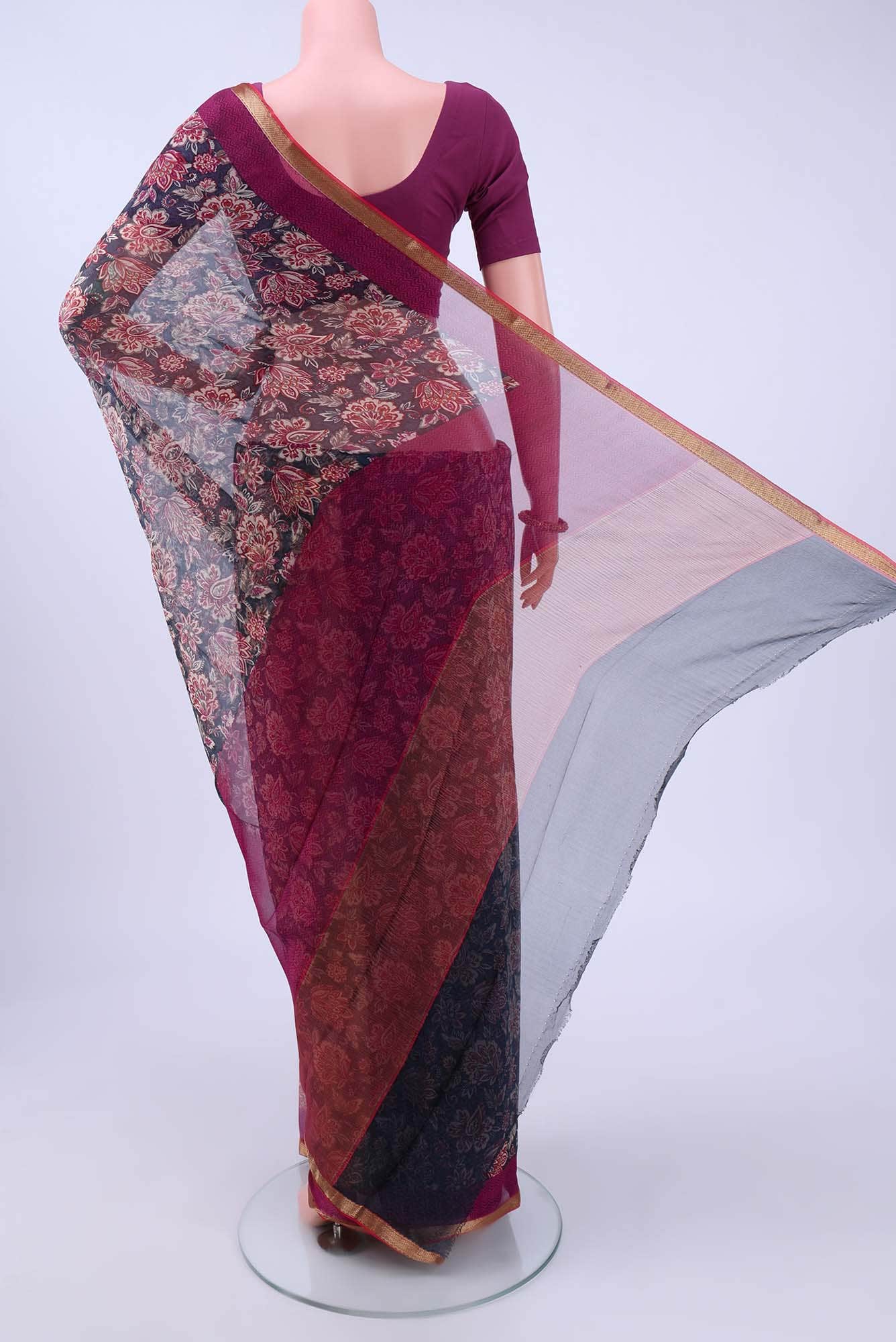 Navy Blue Mysore Chiffon Saree