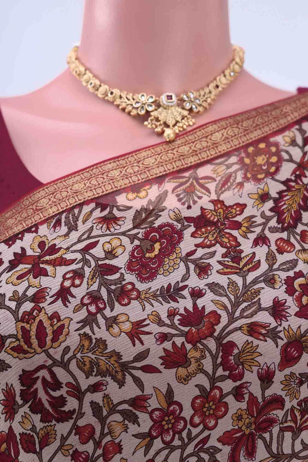 Off White Mysore Chiffon Saree