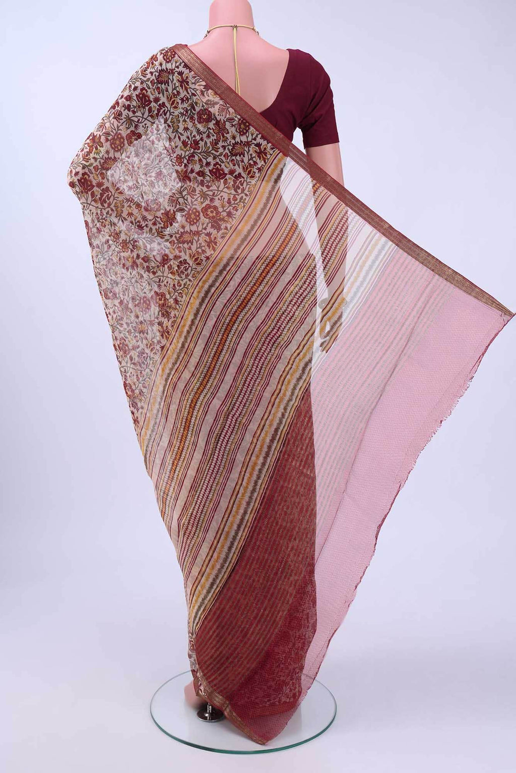 Off White Mysore Chiffon Saree