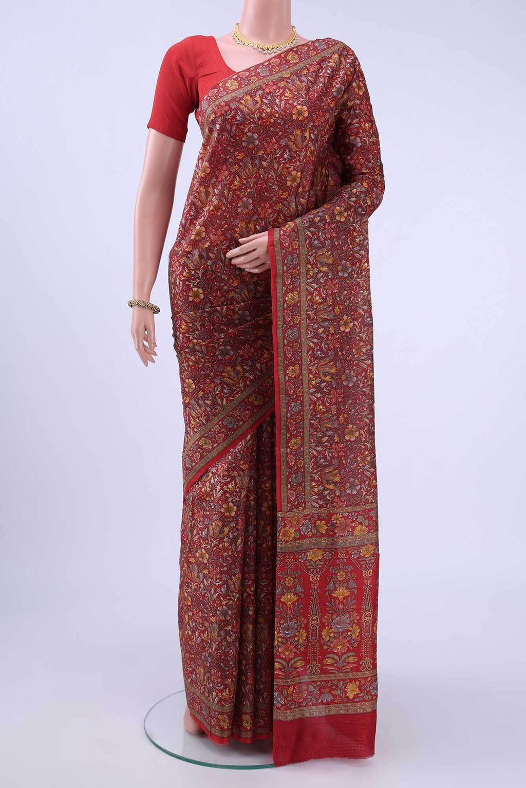 Red Printed Silk Saree