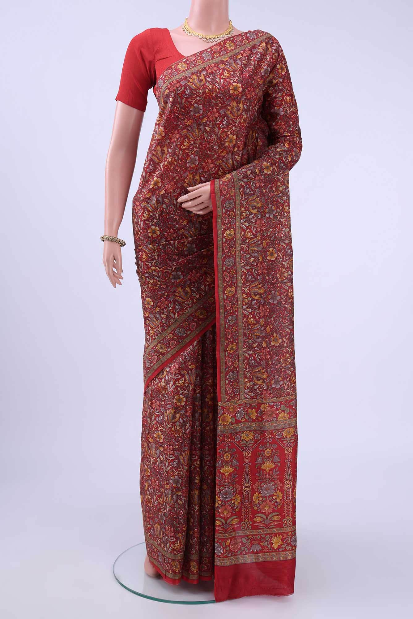 Red Printed Silk Saree