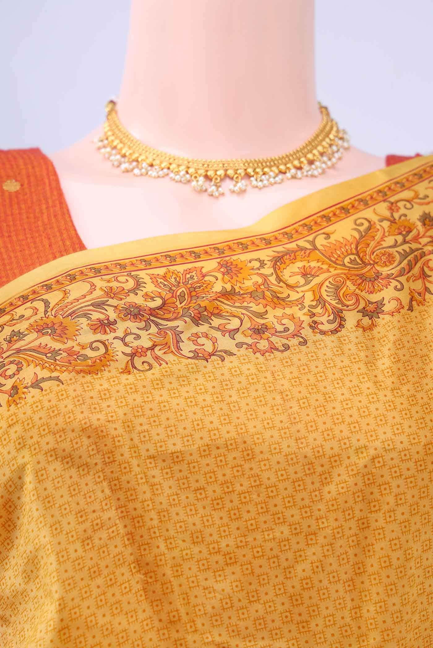 Mustard Printed Silk Saree