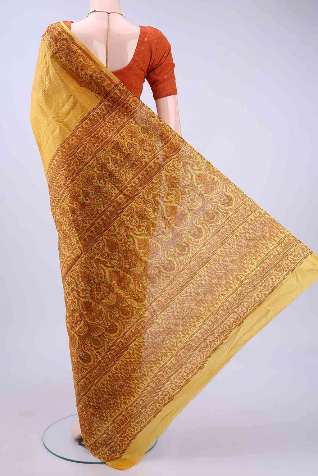 Mustard Printed Silk Saree