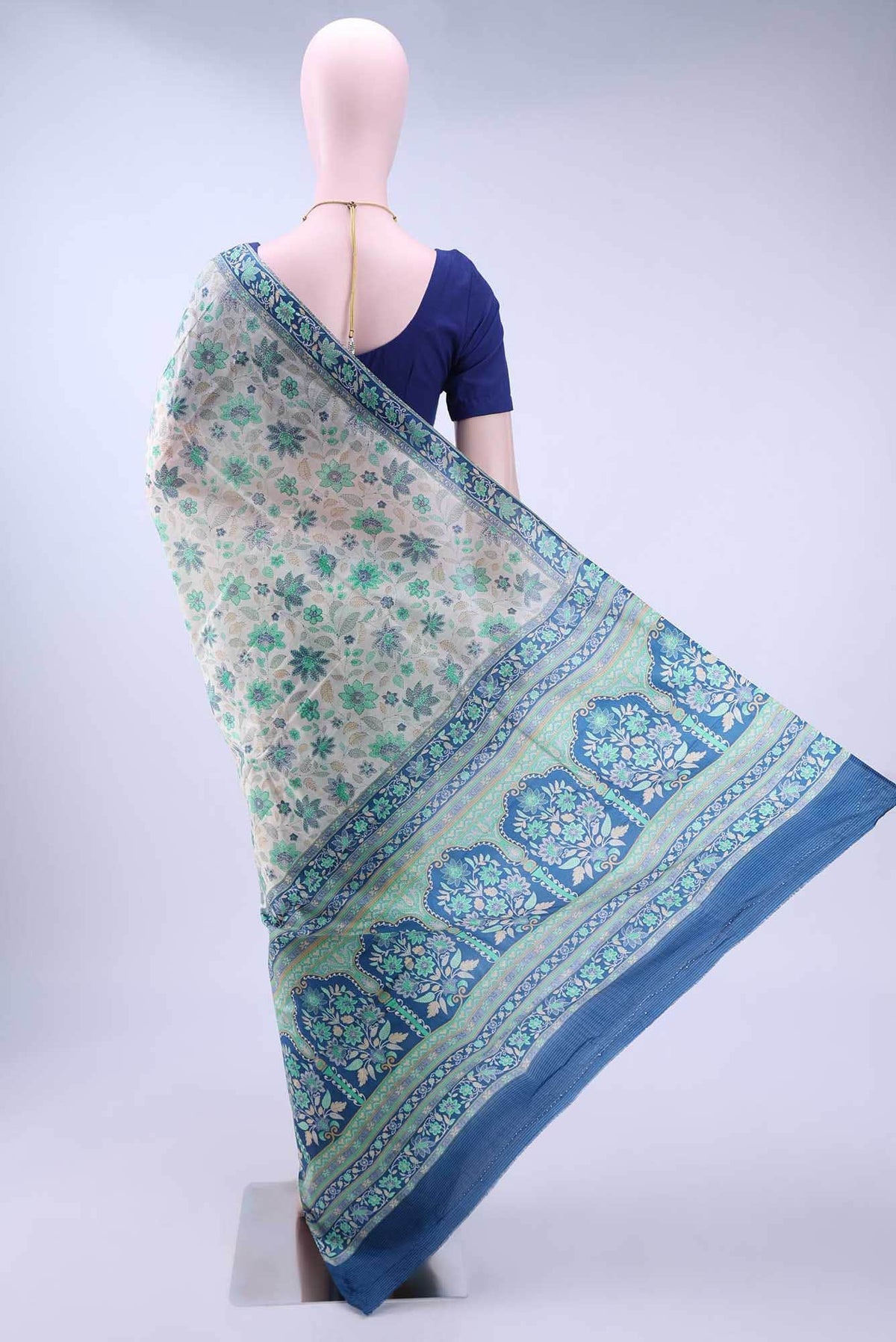 Off White Printed Silk Saree