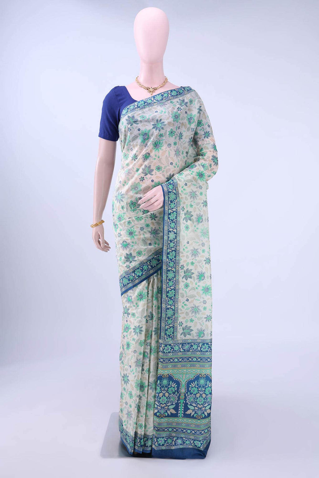 Off White Printed Silk Saree