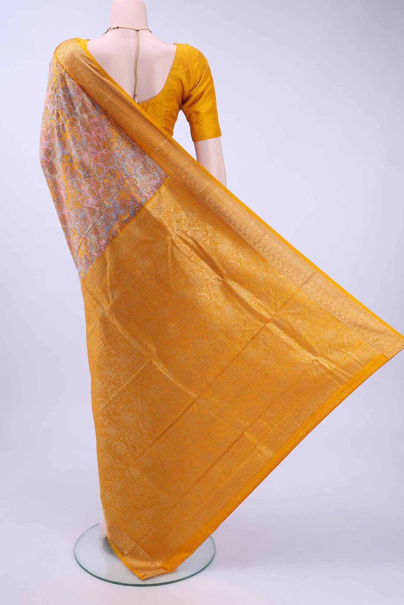 Lemon Yellow Printed Silk Saree