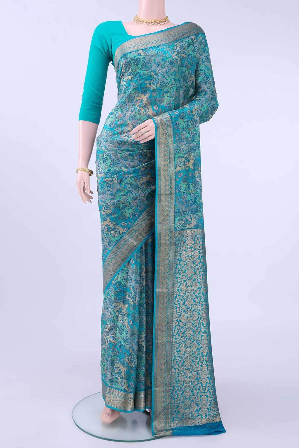 Blue Printed Silk Saree