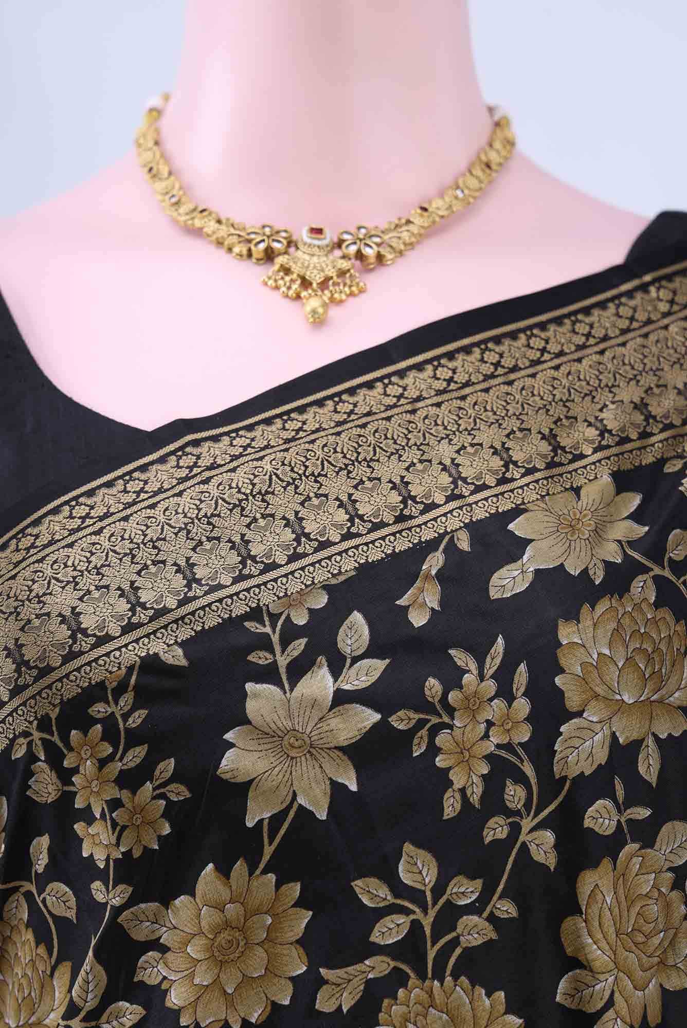Black Printed Silk Saree