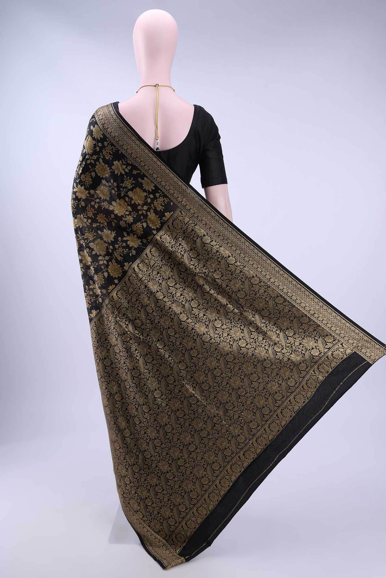 Black Printed Silk Saree