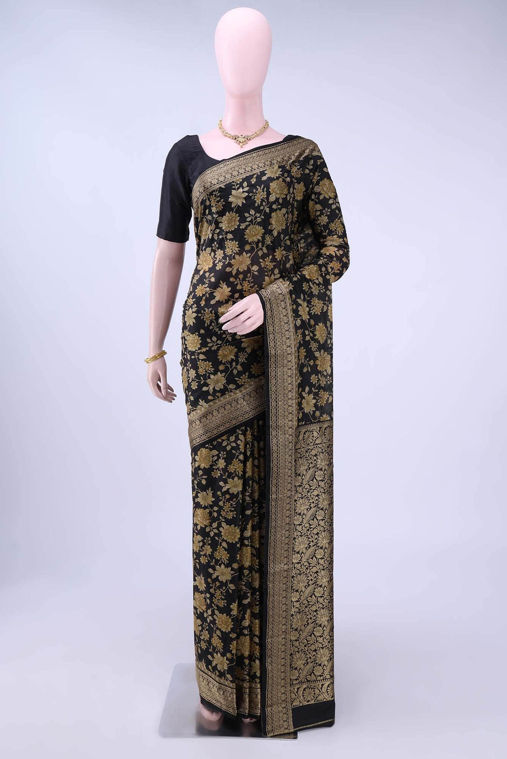 Black Printed Silk Saree