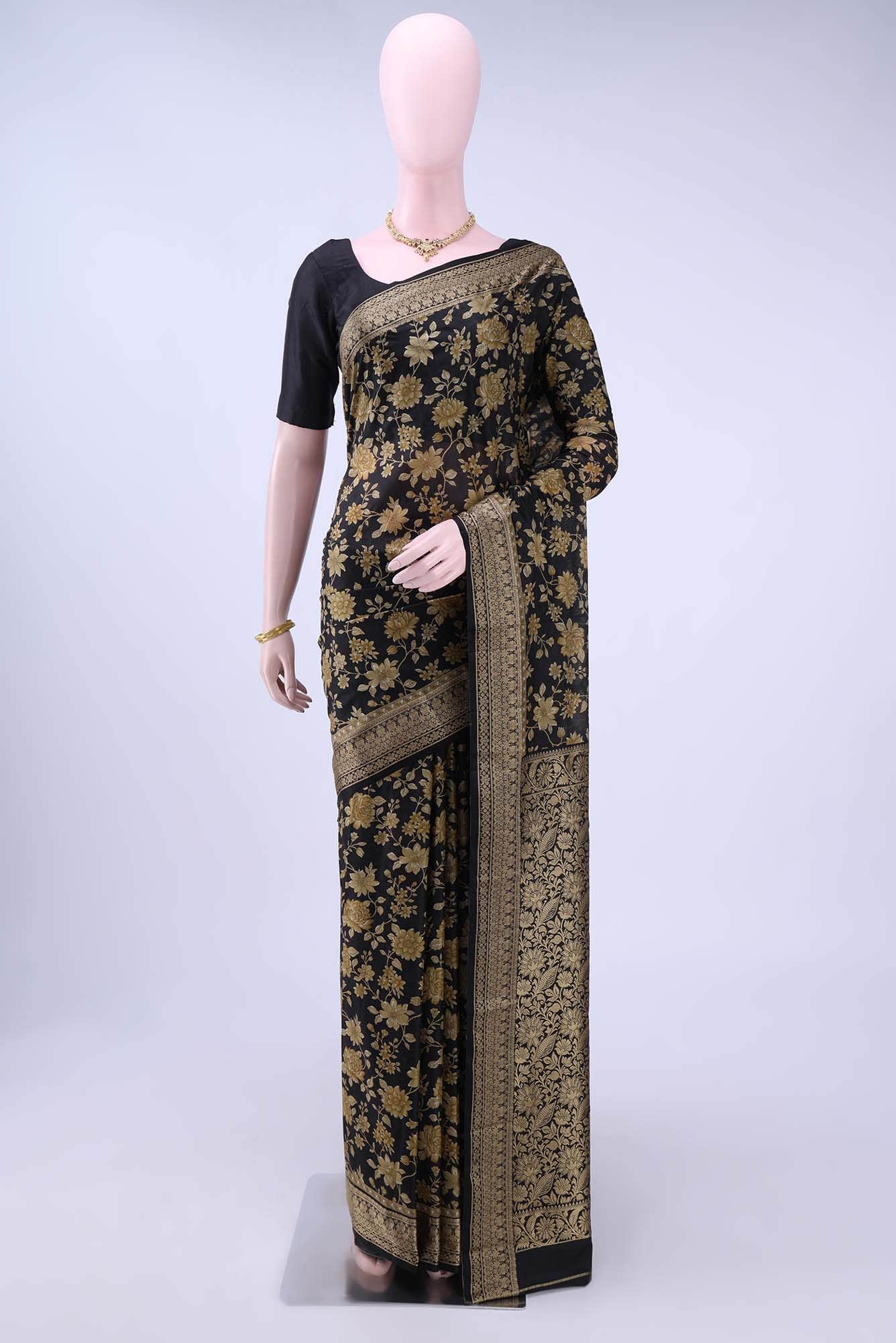 Black Printed Silk Saree