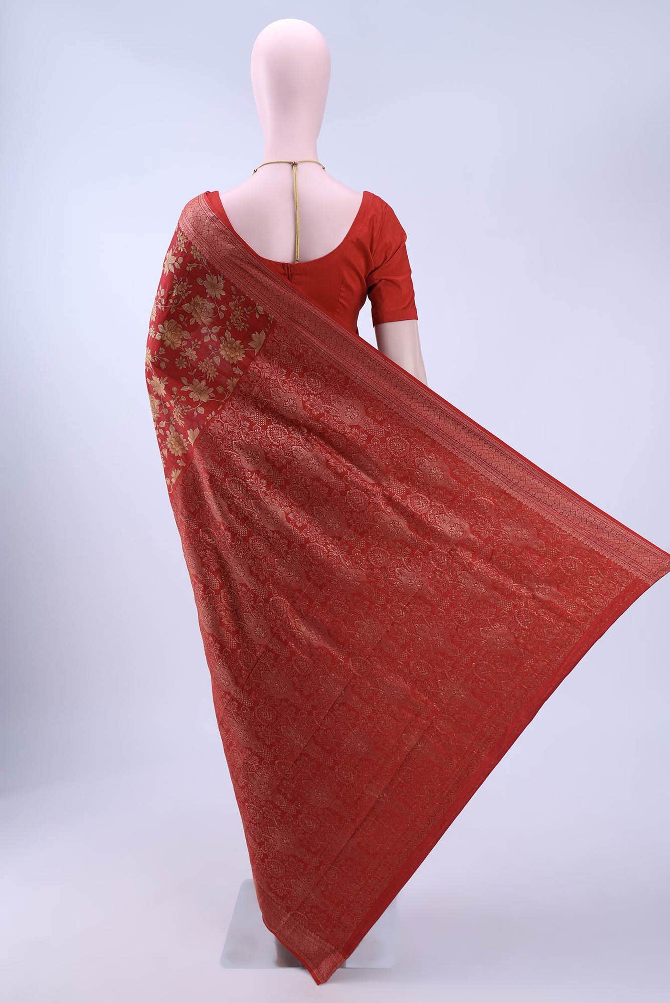 Deep Red Printed Silk Saree