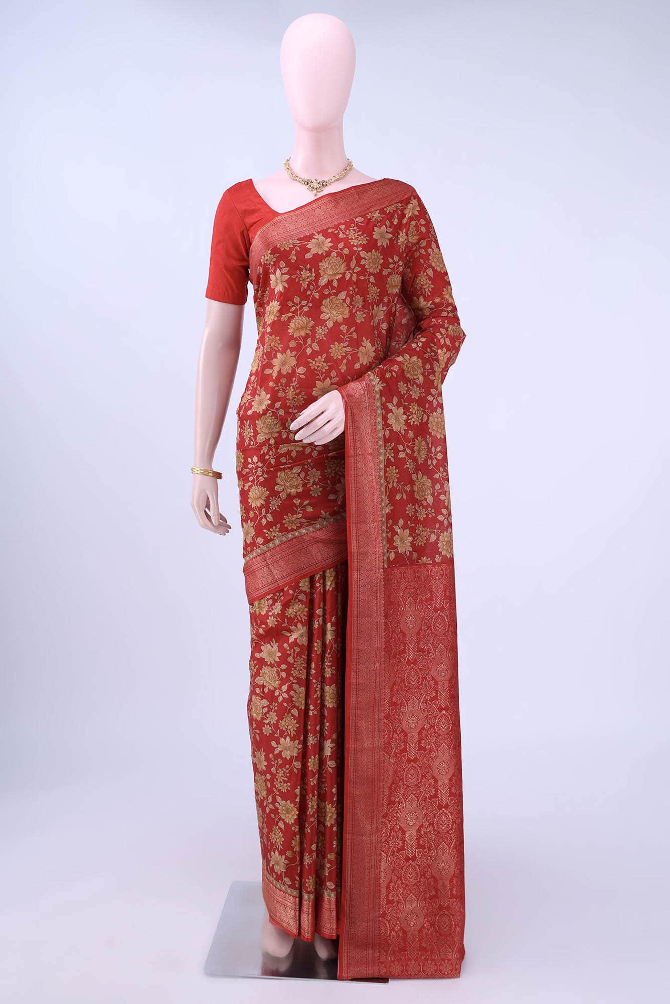 Deep Red Printed Silk Saree