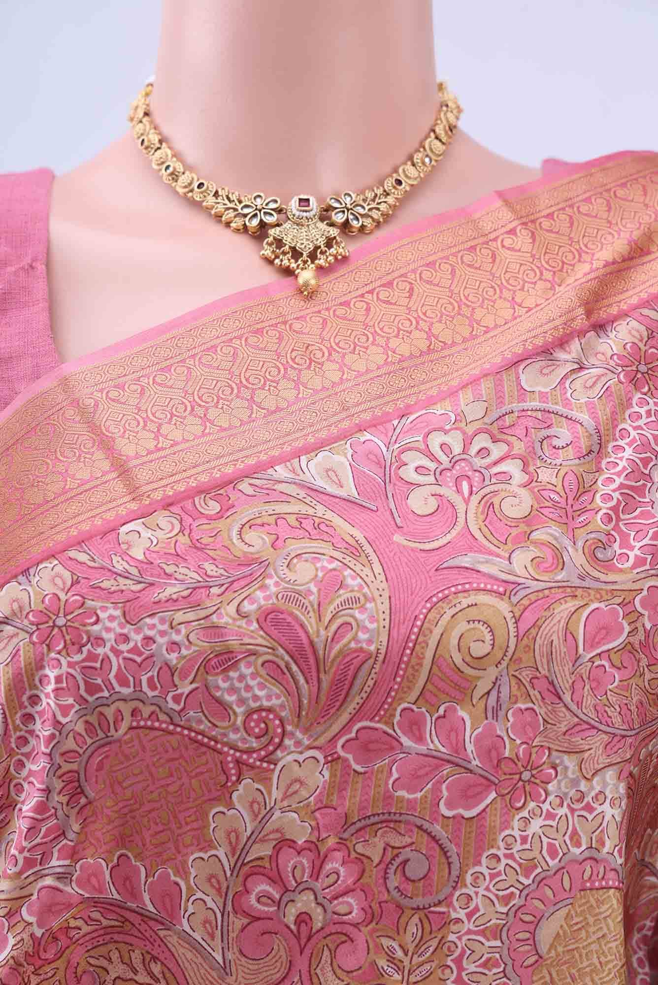 Pink Printed Silk Saree