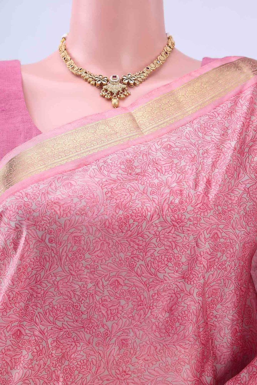 Peach Printed Silk Saree