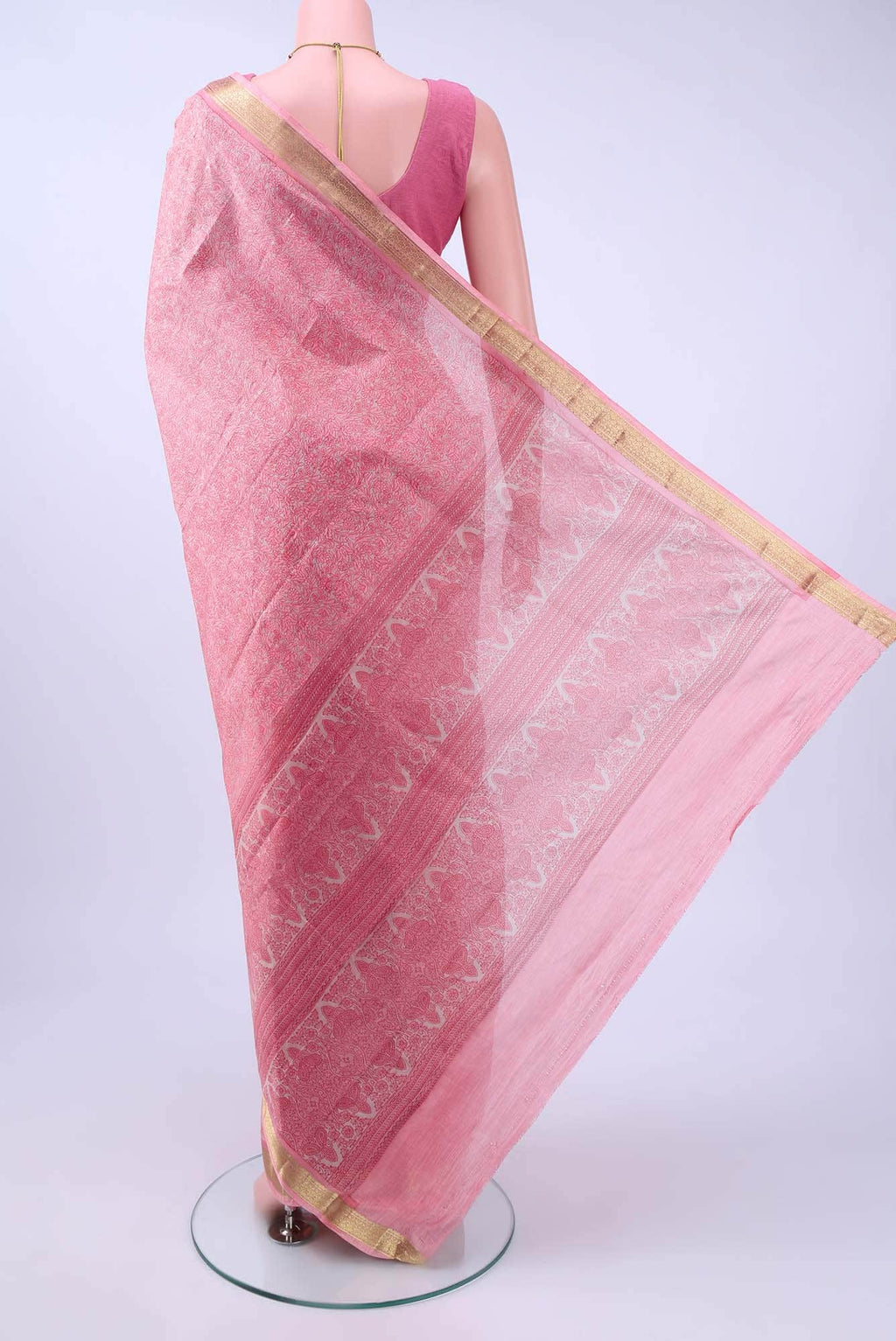 Peach Printed Silk Saree