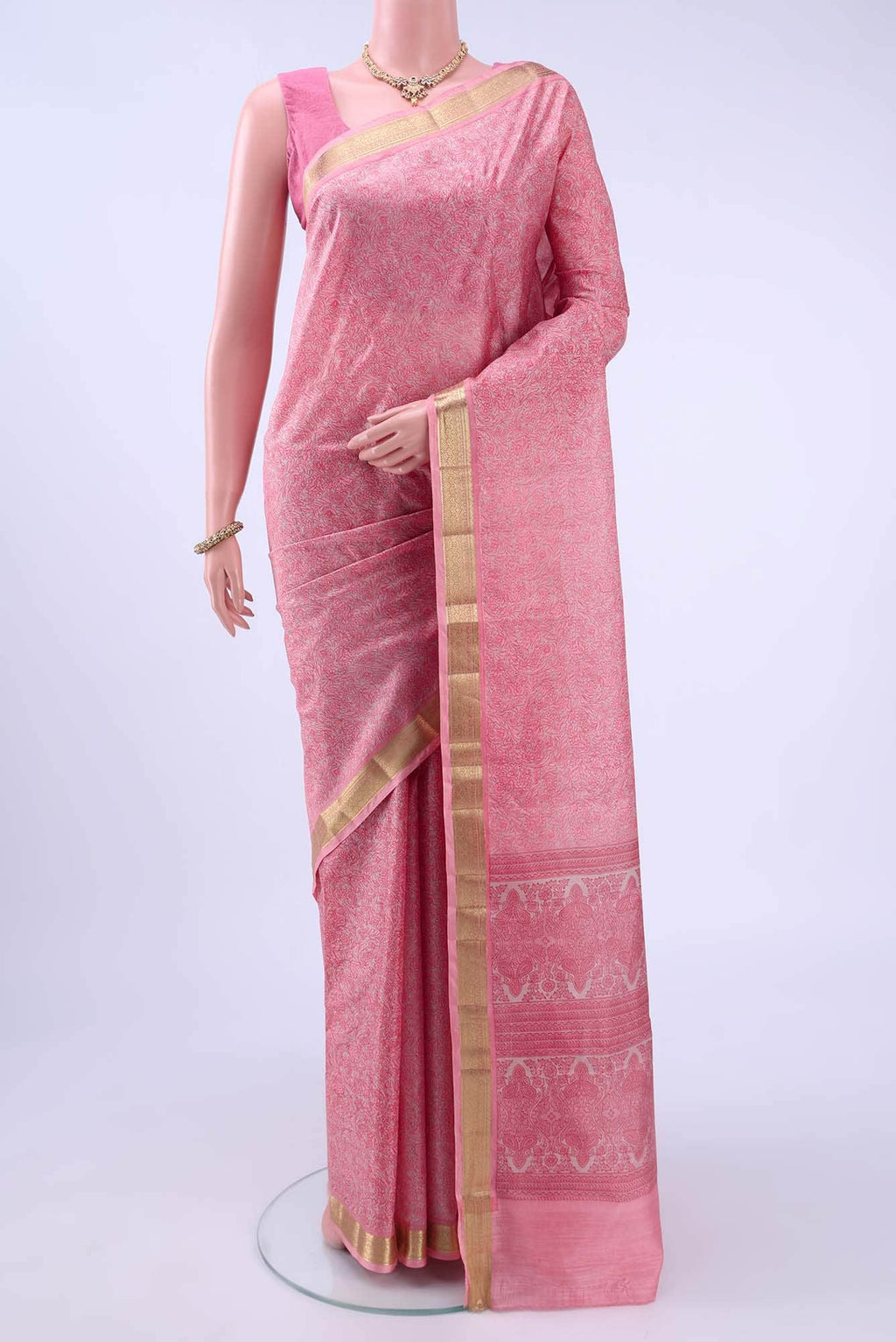 Peach Printed Silk Saree