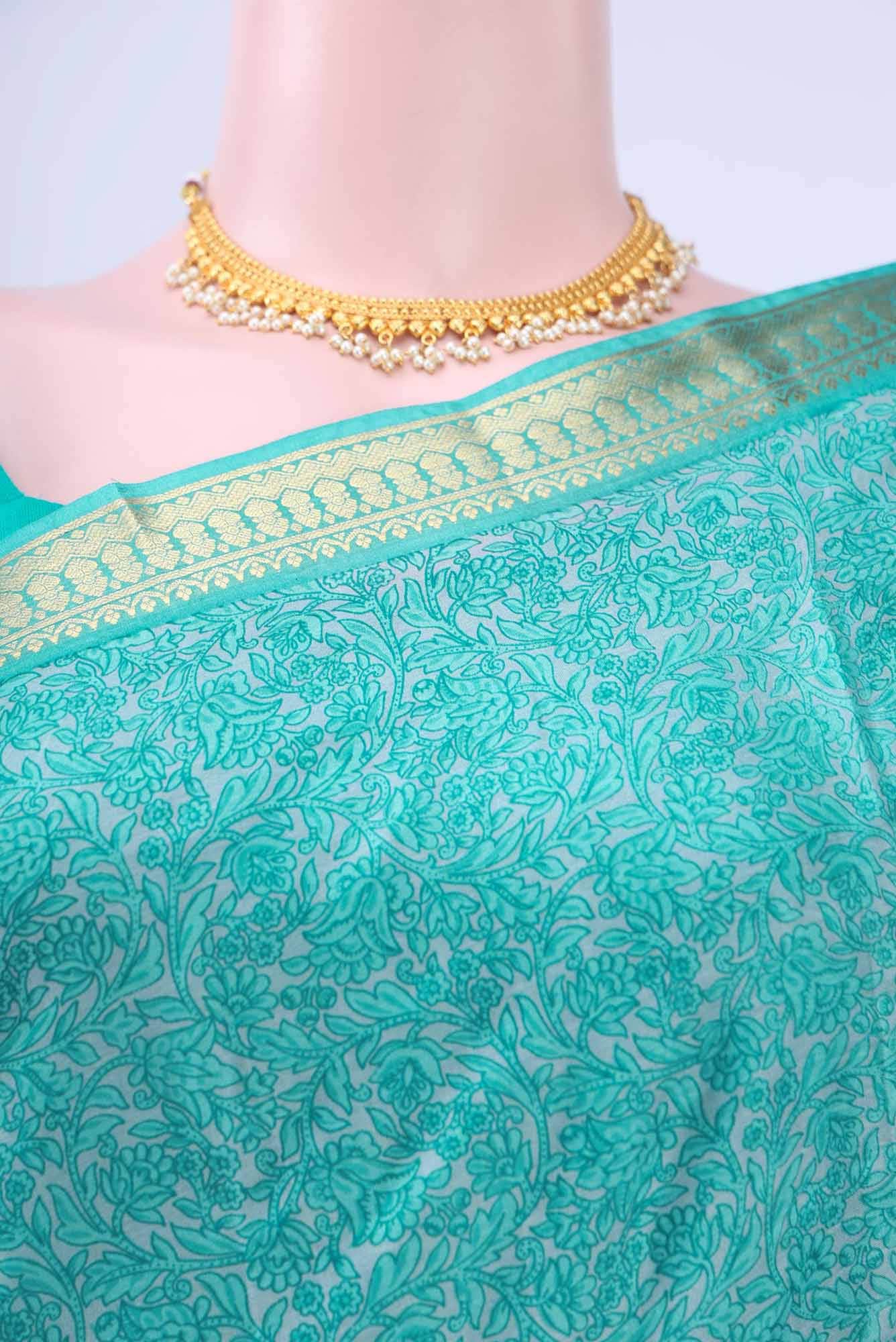 Davys Grey Printed Silk Saree