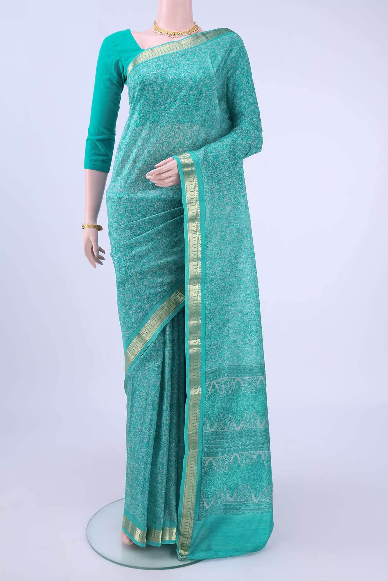 Davys Grey Printed Silk Saree