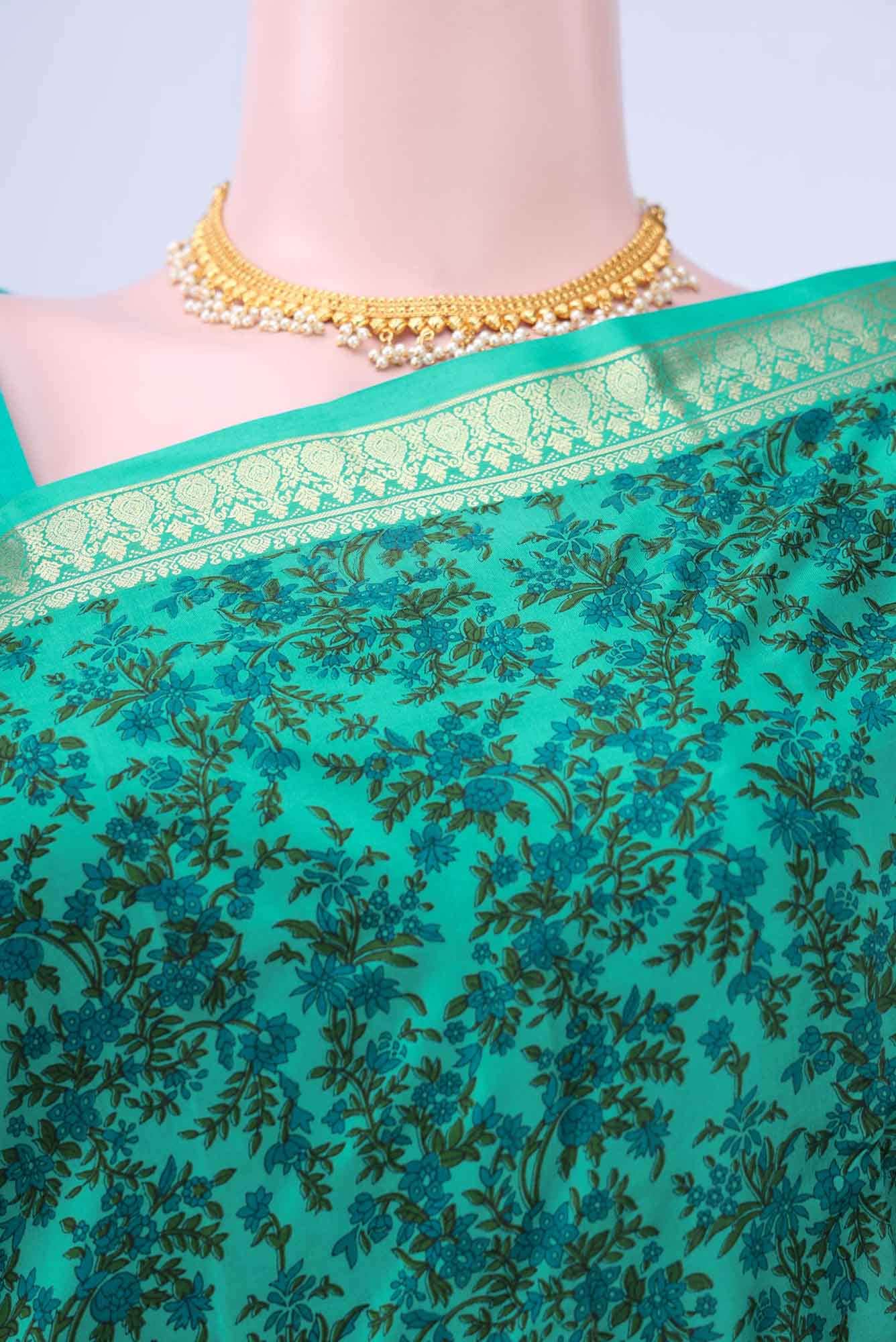 Green Printed Silk Saree