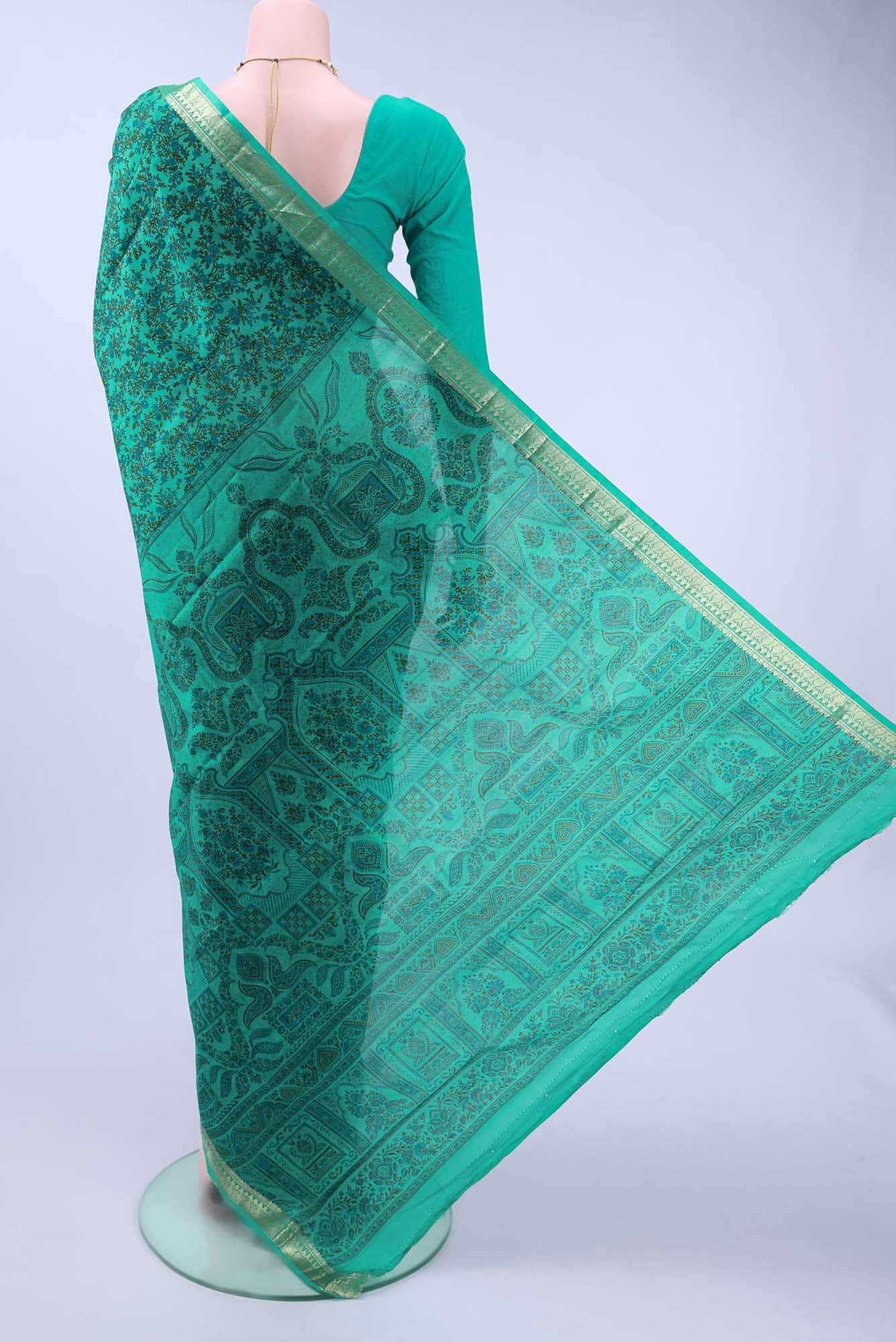 Green Printed Silk Saree