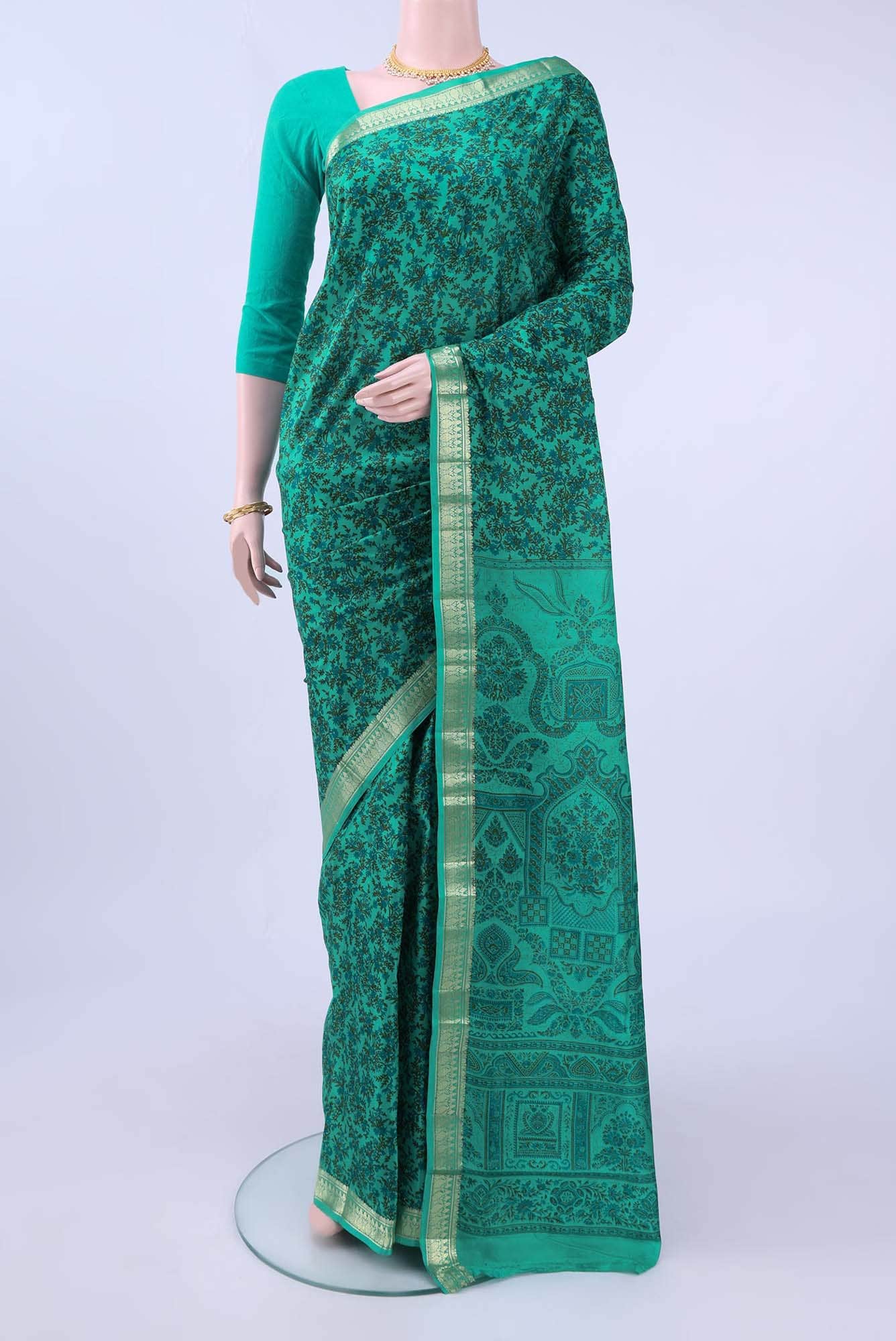 Green Printed Silk Saree