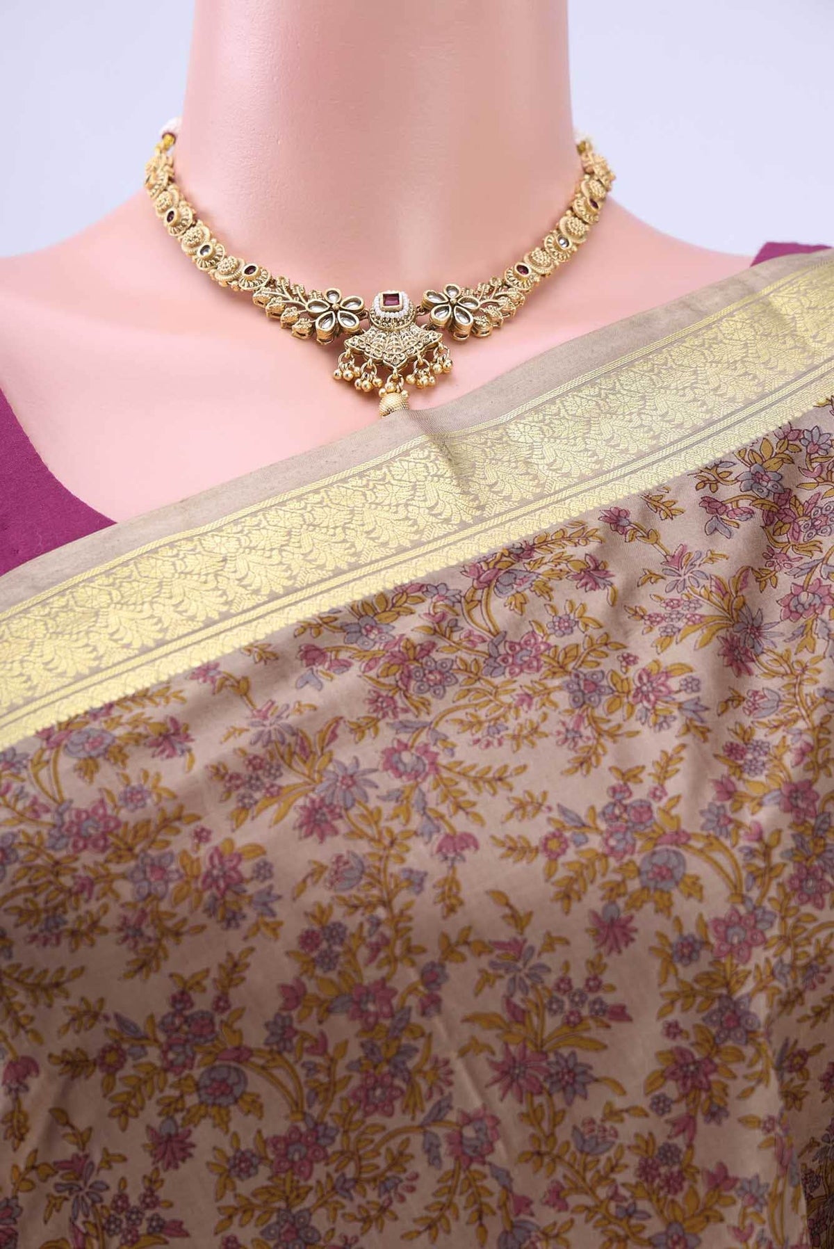 Caramel Printed Silk Saree