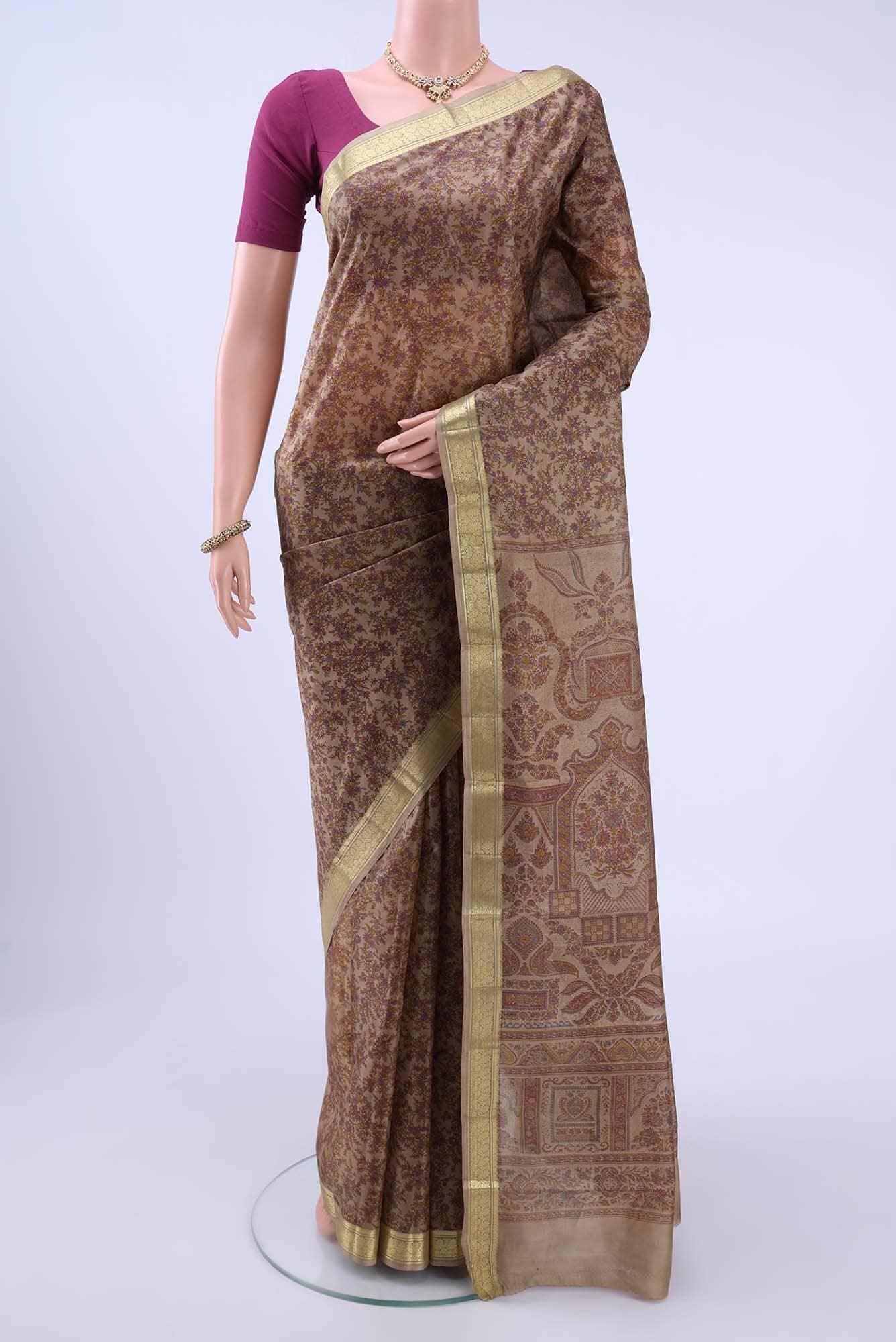 Caramel Printed Silk Saree